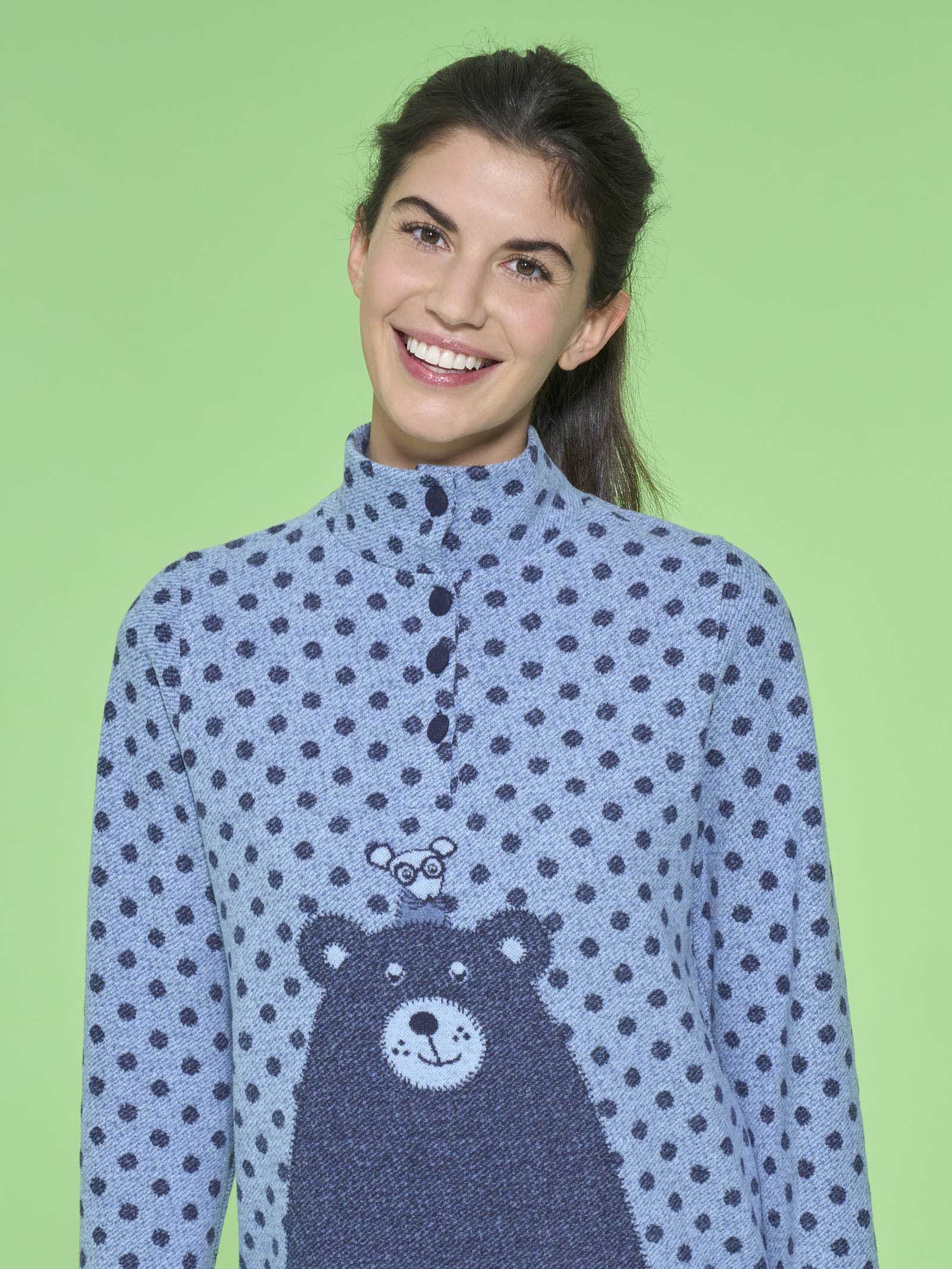 Pigiama serafino a collo alto con pois in Cotton Eco Pile - Fant.Delave' Mel. - Image 3