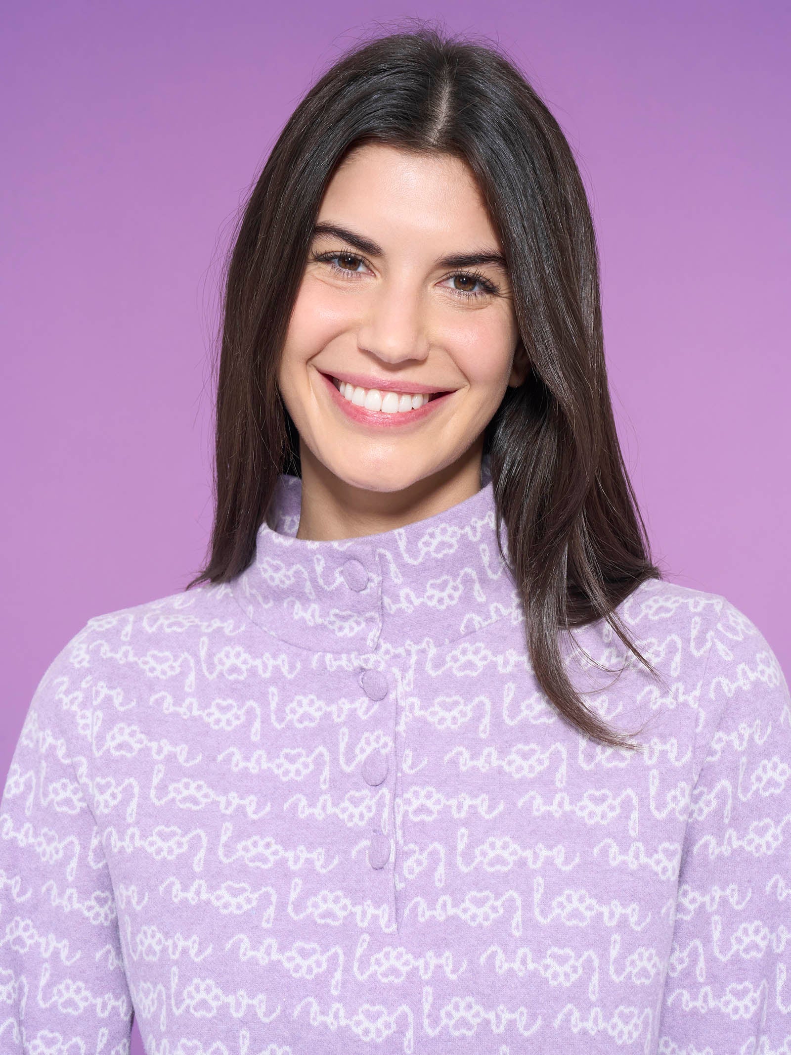 Pigiama serafino a collo alto love in Cotton Eco Pile - Fant.Lilla - Image 3