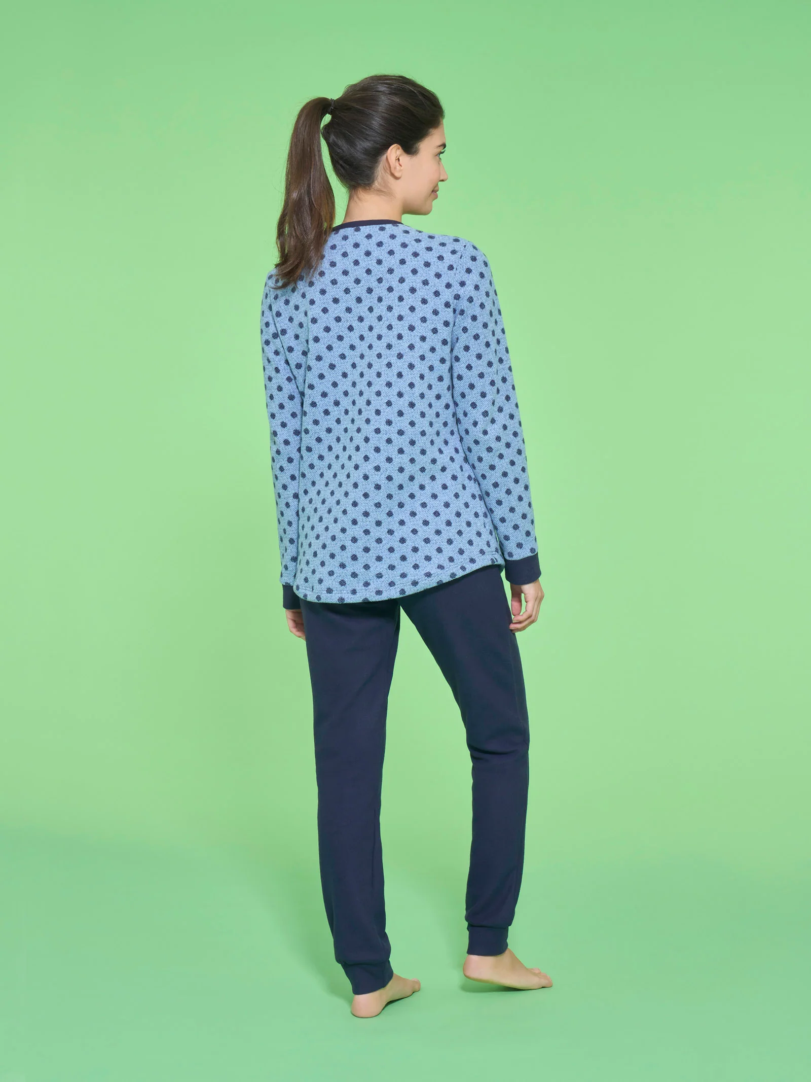 Pigiama serafino a pois in Cotton Eco Pile - Fant.Delave' Mel. - Image 2