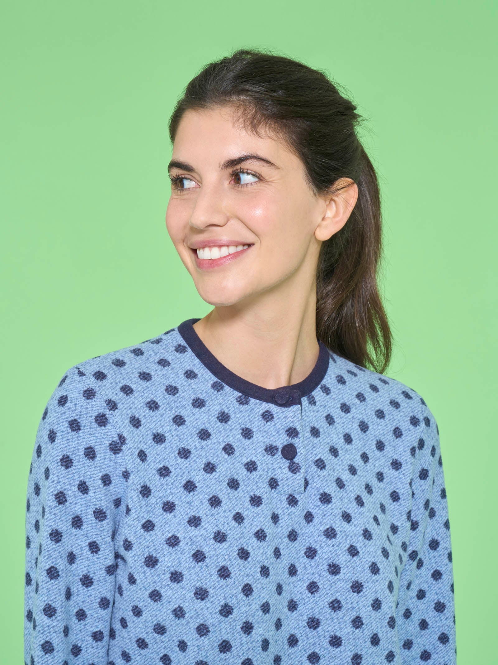 Pigiama serafino a pois in Cotton Eco Pile - Fant.Delave' Mel. - Image 3