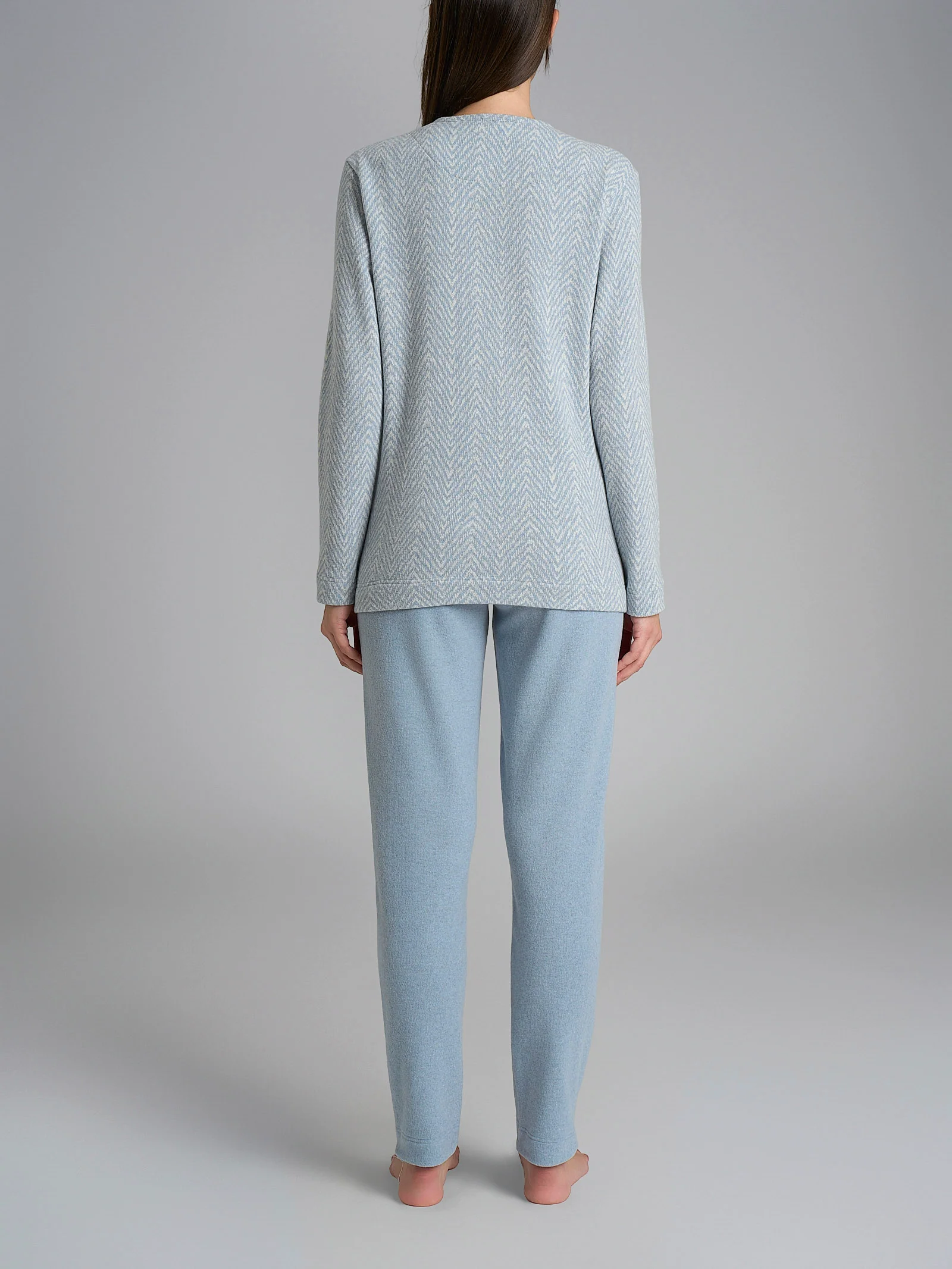 Pigiama serafino con fantasia in Cotton Eco Pile - Fant.Nebbia - Image 2