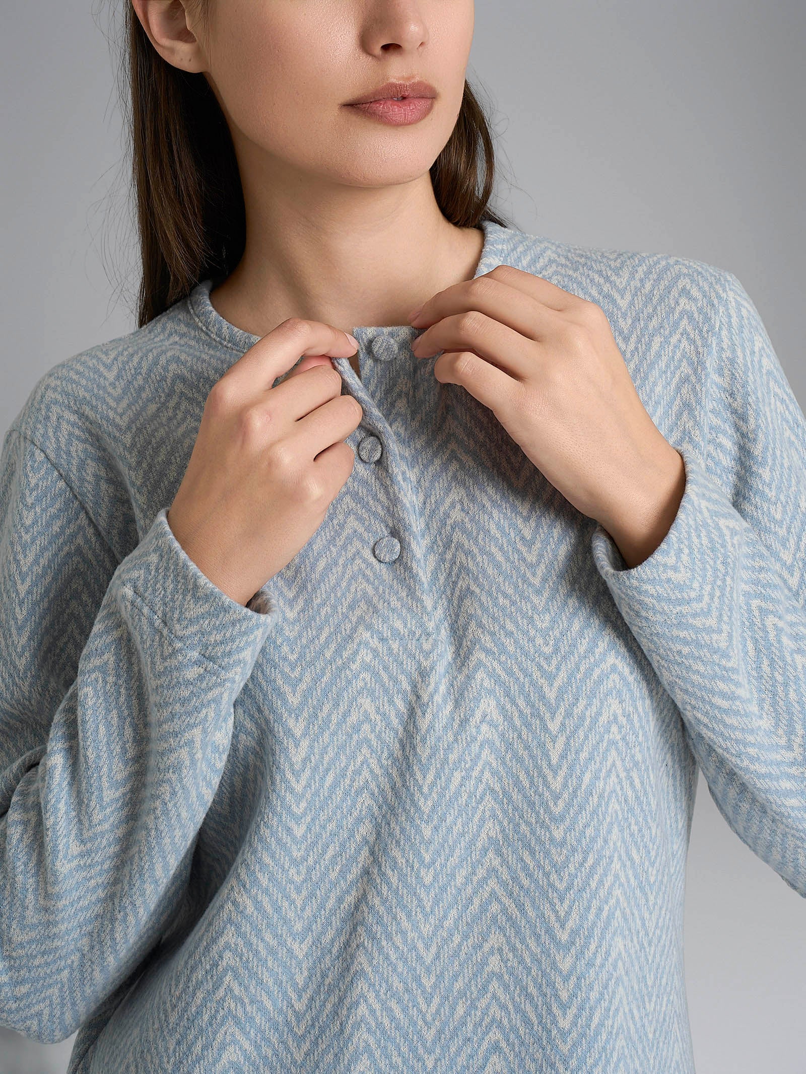Pigiama serafino con fantasia in Cotton Eco Pile - Fant.Nebbia - Image 3