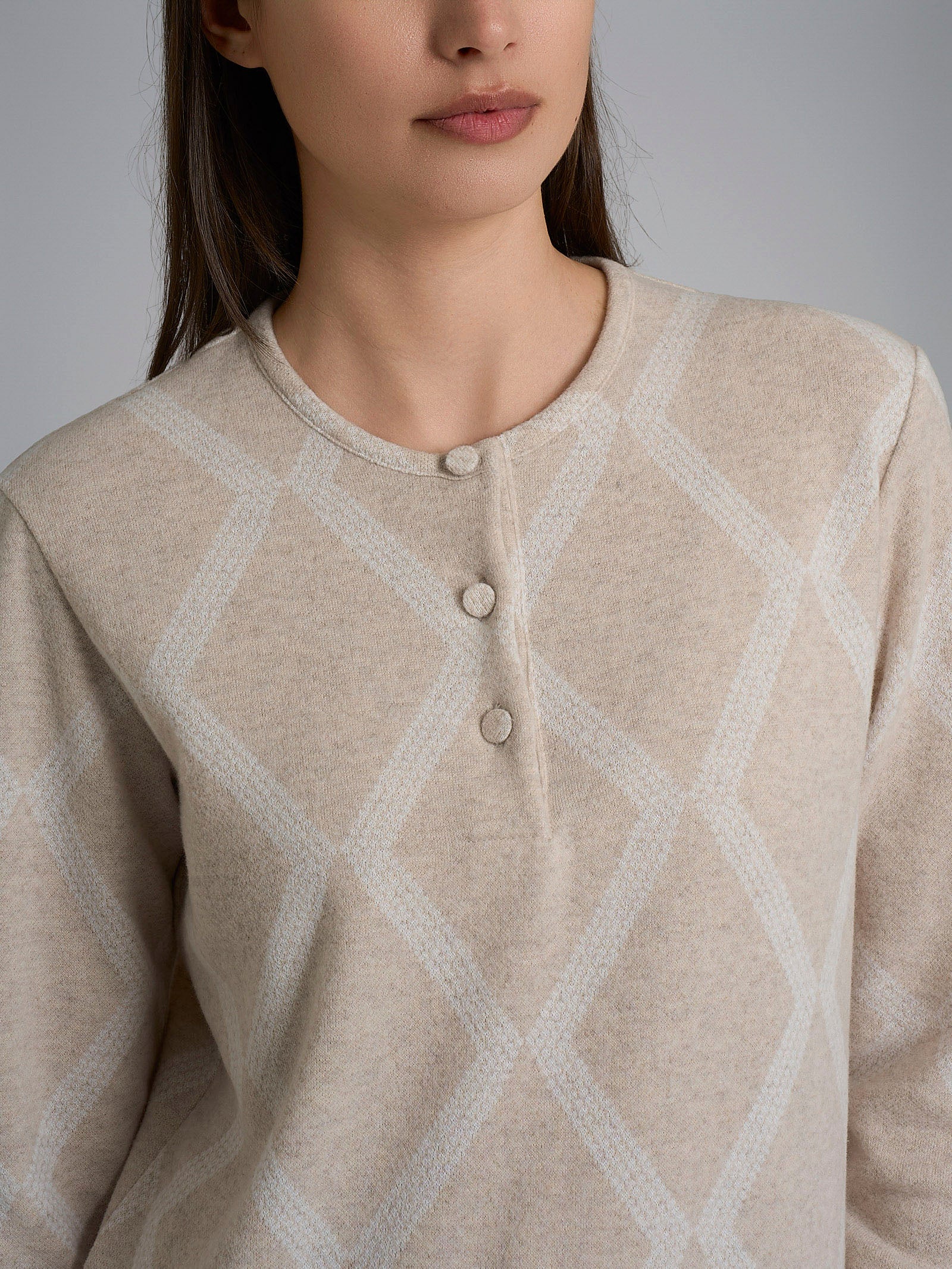 Pigiama serafino con fantasia in Cotton Eco Pile - Fant.Panna - Image 3
