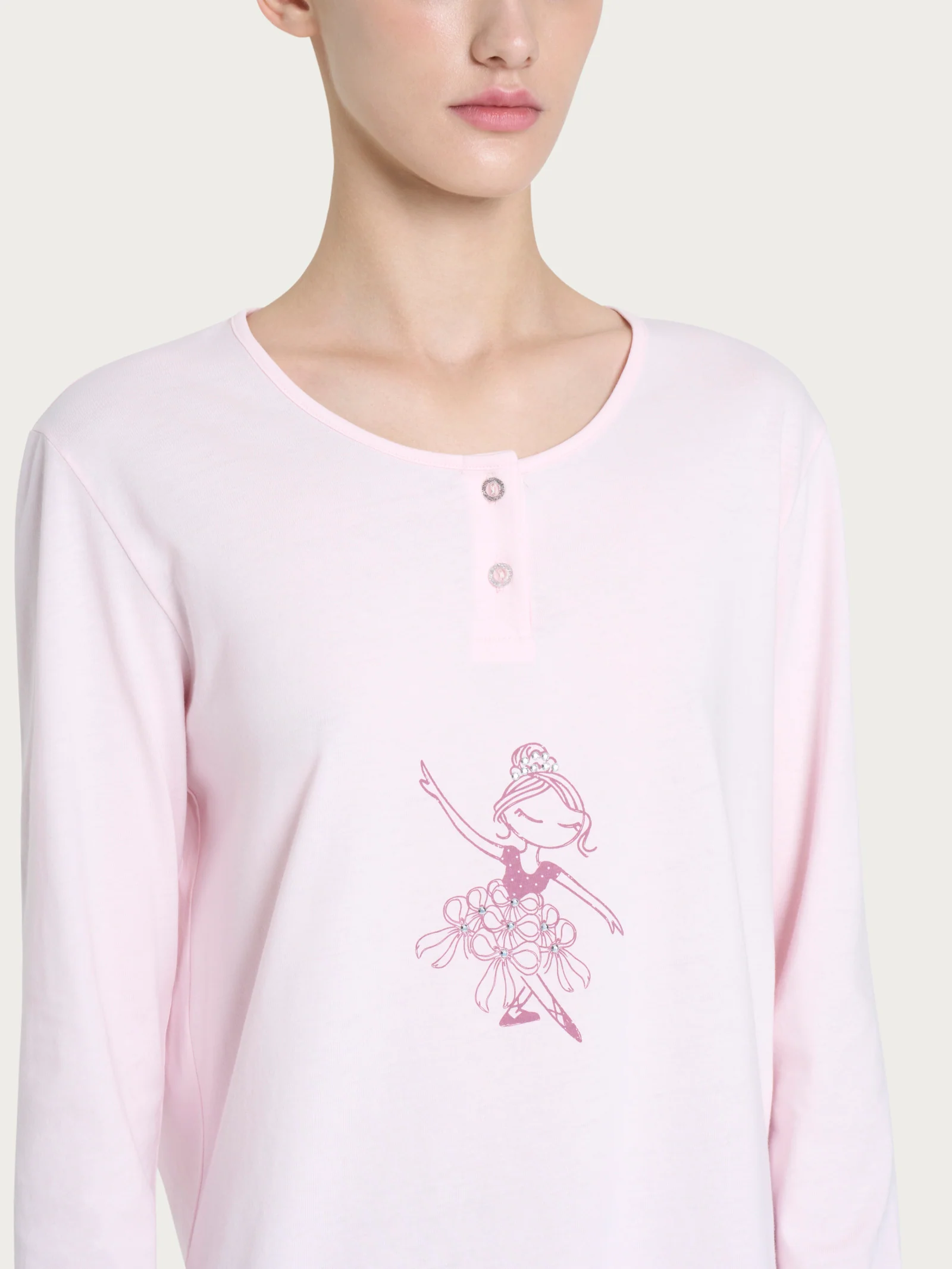 Pigiama serafino con fantasia in Jersey di cotone - Fant. Pink a boo - Image 3