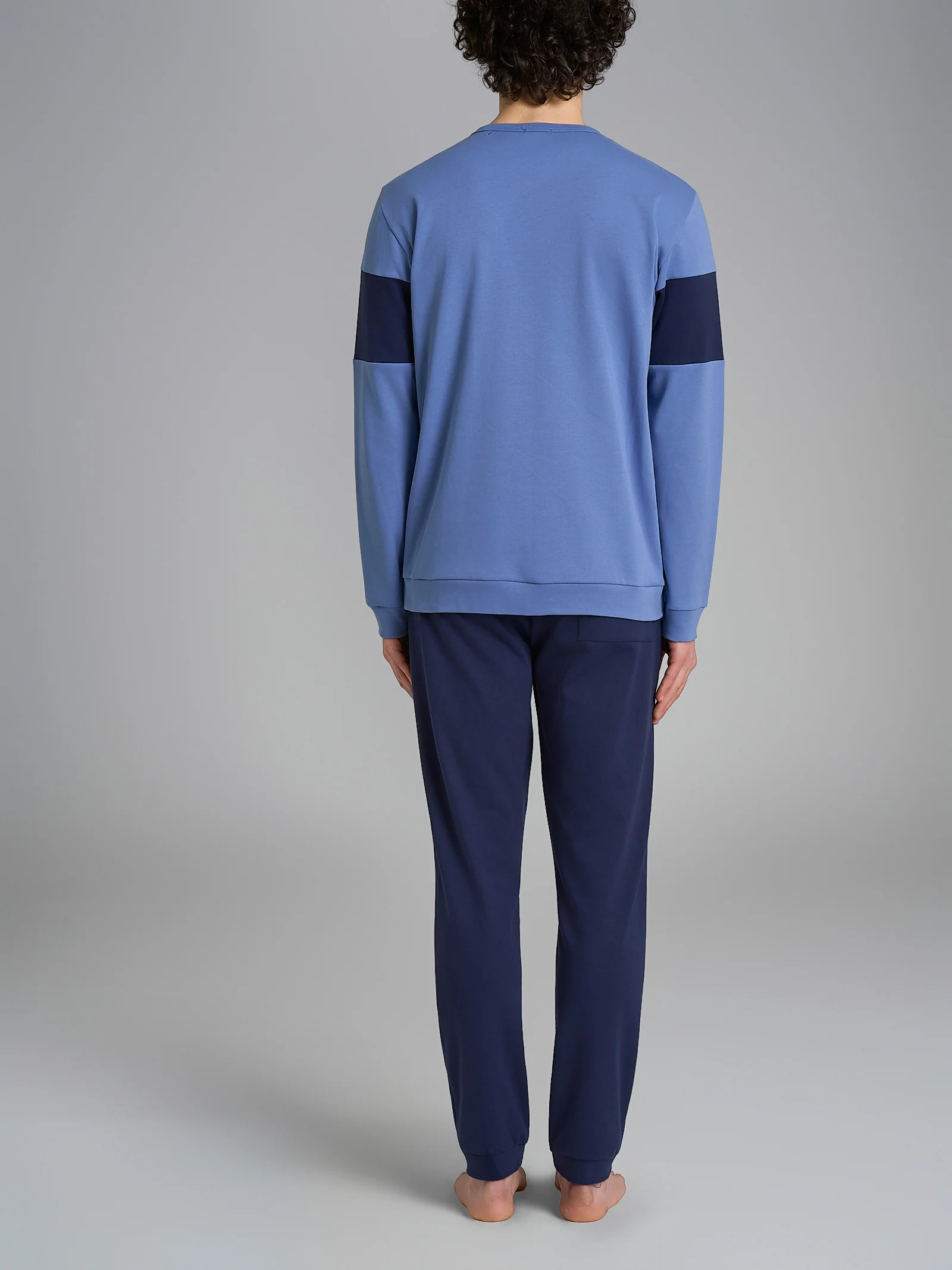 Pigiama serafino con fascia orizzontale in interlock di cotone - Fant. Colony Blue - Image 2
