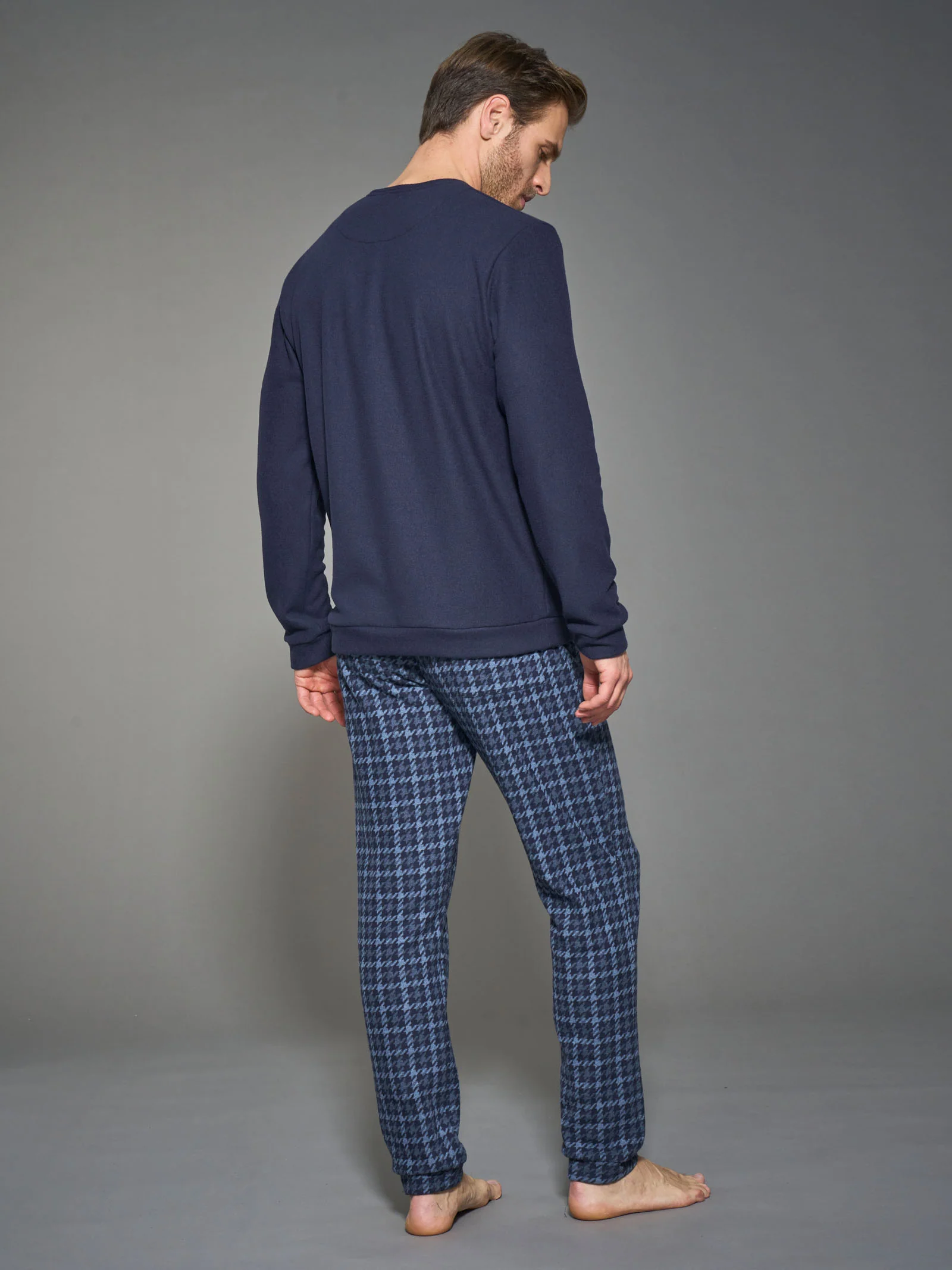 Pigiama serafino con pied de poule in Cotton Eco Pile - Fant.Tenebre - Image 2