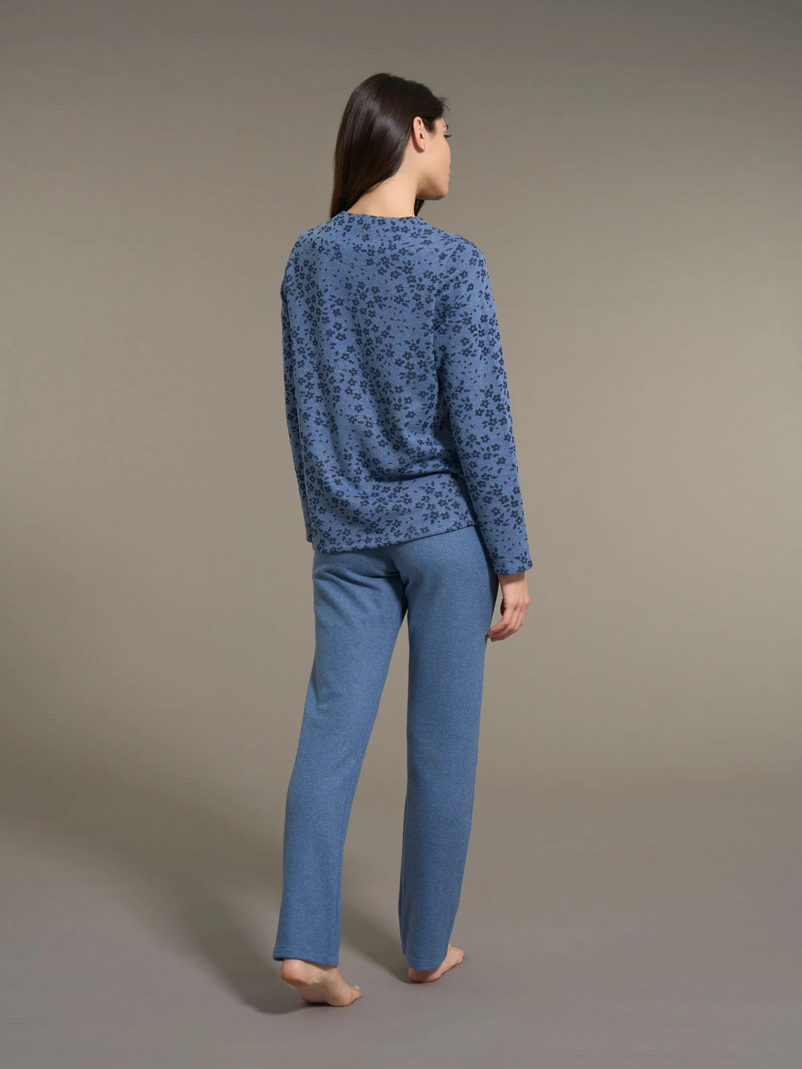 Pigiama serafino in Cotton Eco Pile e Lurex - Fant.Denim Mel. - Image 2