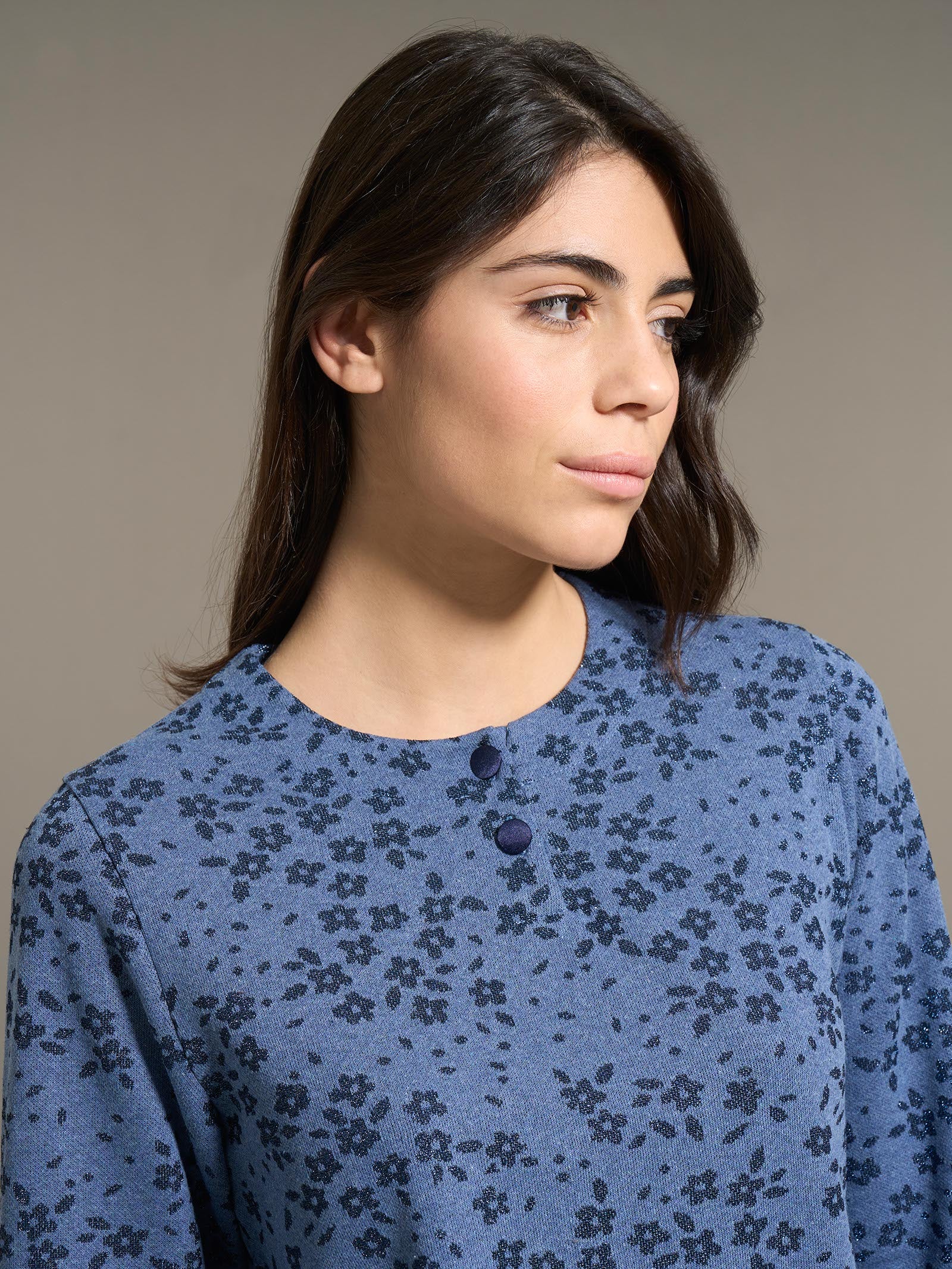 Pigiama serafino in Cotton Eco Pile e Lurex - Fant.Denim Mel. - Image 3