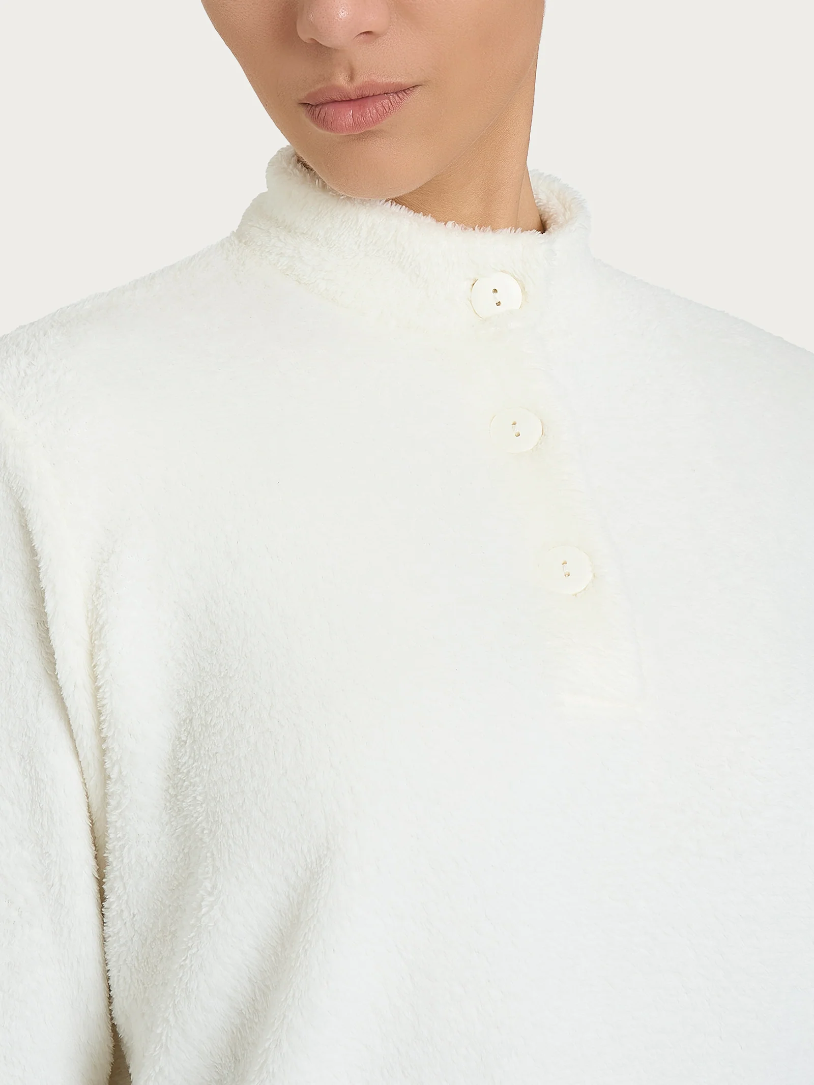 Pigiama serafino in Polar Fleece - Avorio - Image 3