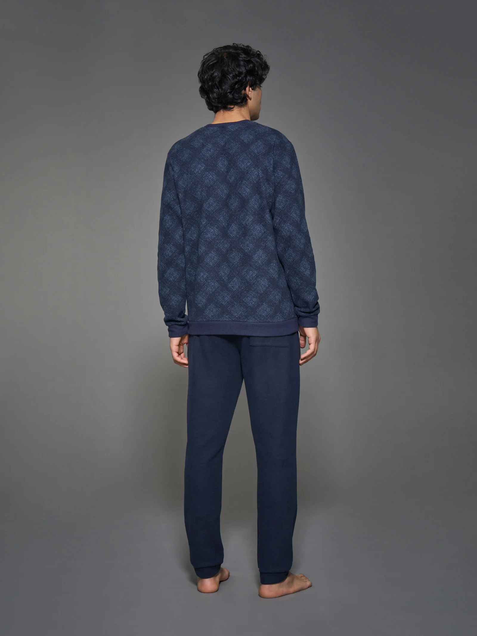Pigiama tartan a serafino in Cotton Eco Pile - Fant.Delave' Mel. - Image 2