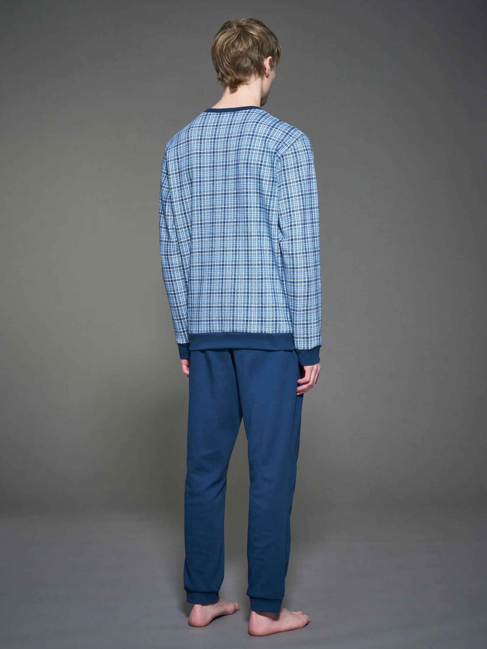 Pigiama tartan a serafino in interlock di cotone - Fant. Lavender Lustre - Image 2