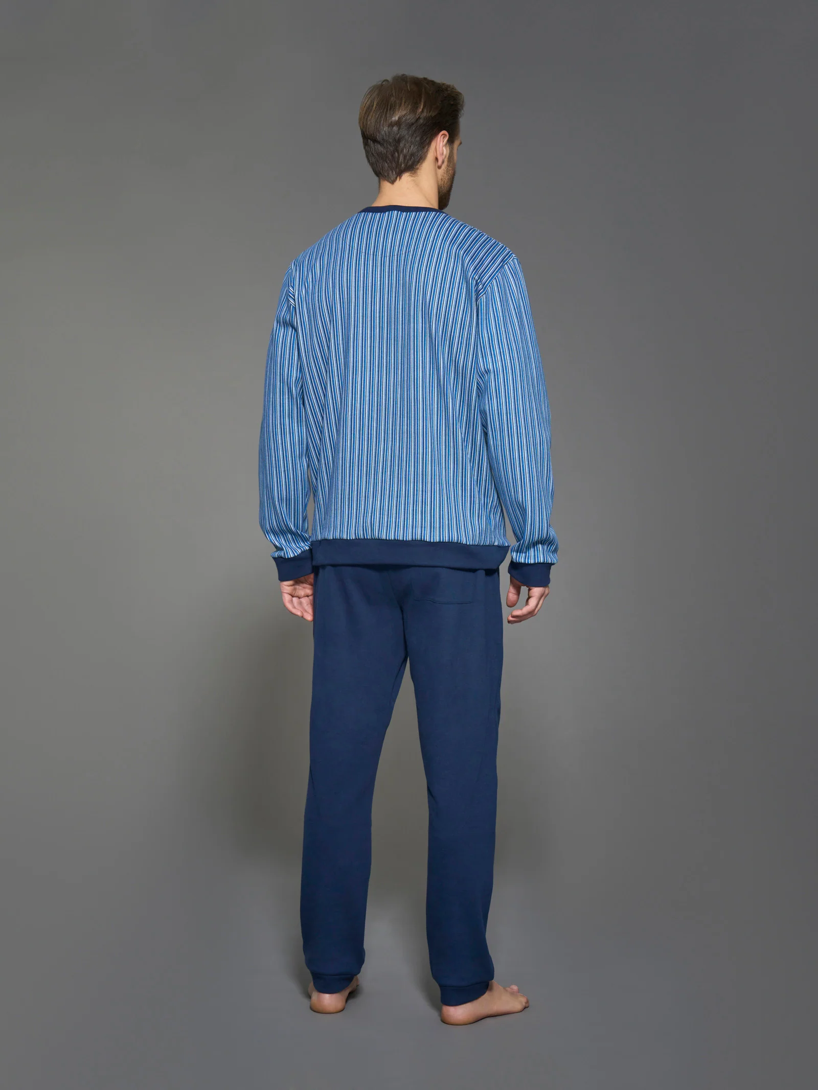Pigiama tartan a serafino in interlock di cotone - Fant. Navy Blazer - Image 2