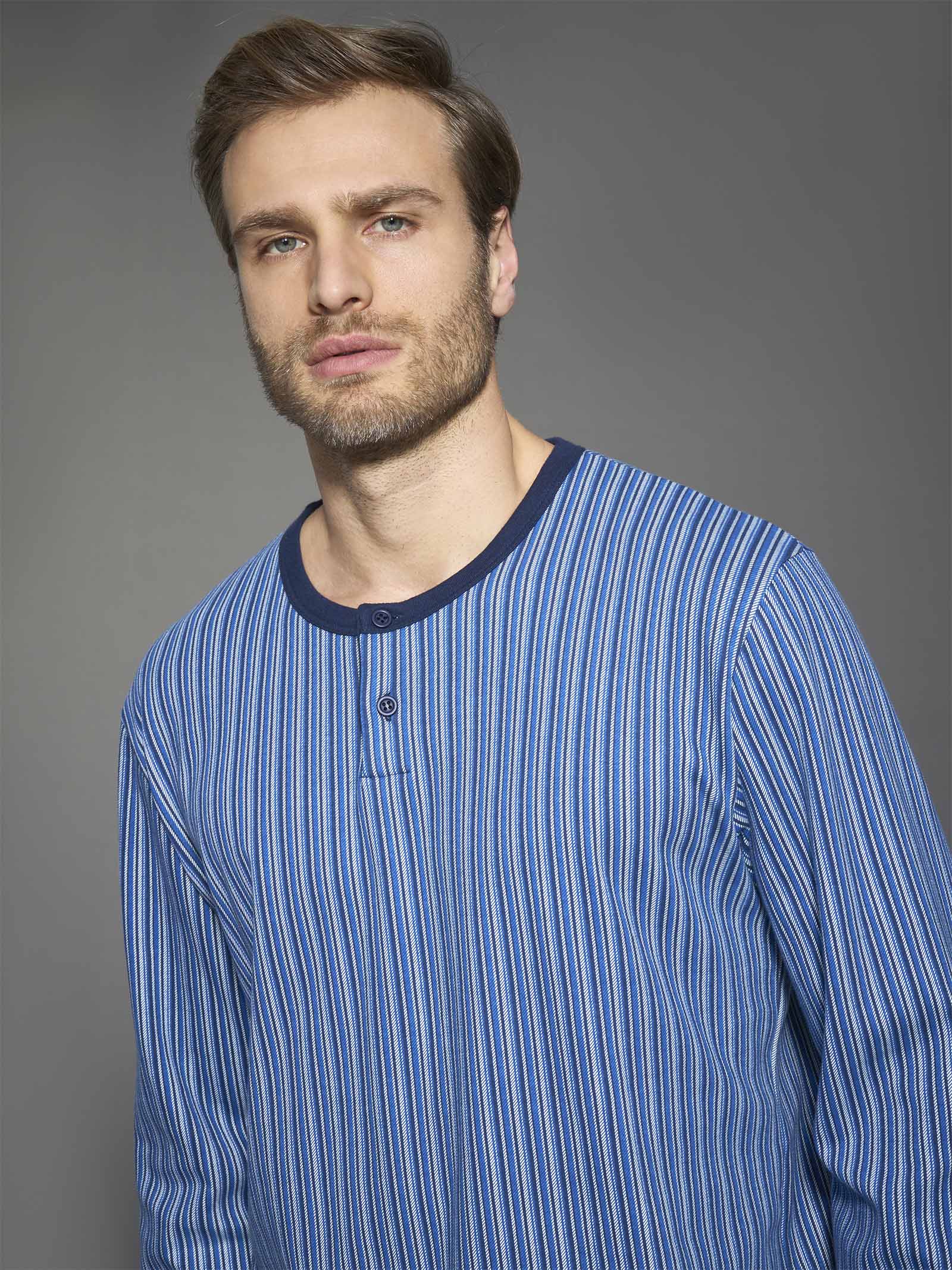 Pigiama tartan a serafino in interlock di cotone - Fant. Navy Blazer - Image 3