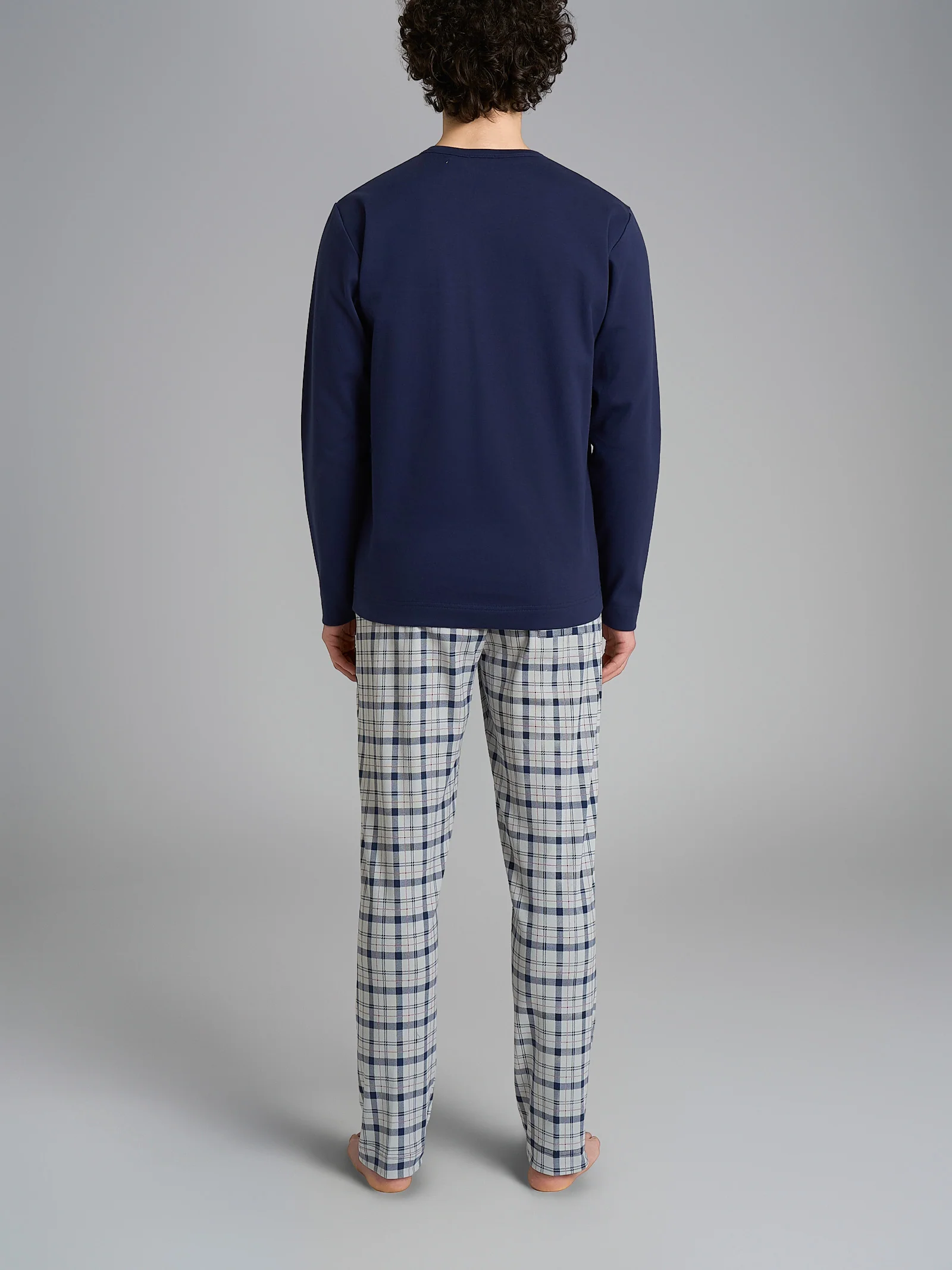 Pigiama tartan a serafino in interlock di cotone - Fant.High-rise Tartan - Image 2