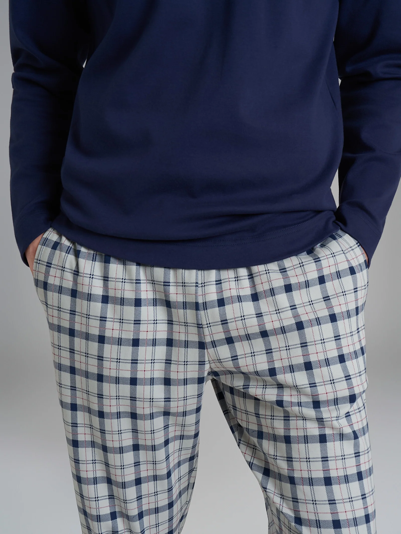 Pigiama tartan a serafino in interlock di cotone - Fant.High-rise Tartan - Image 3