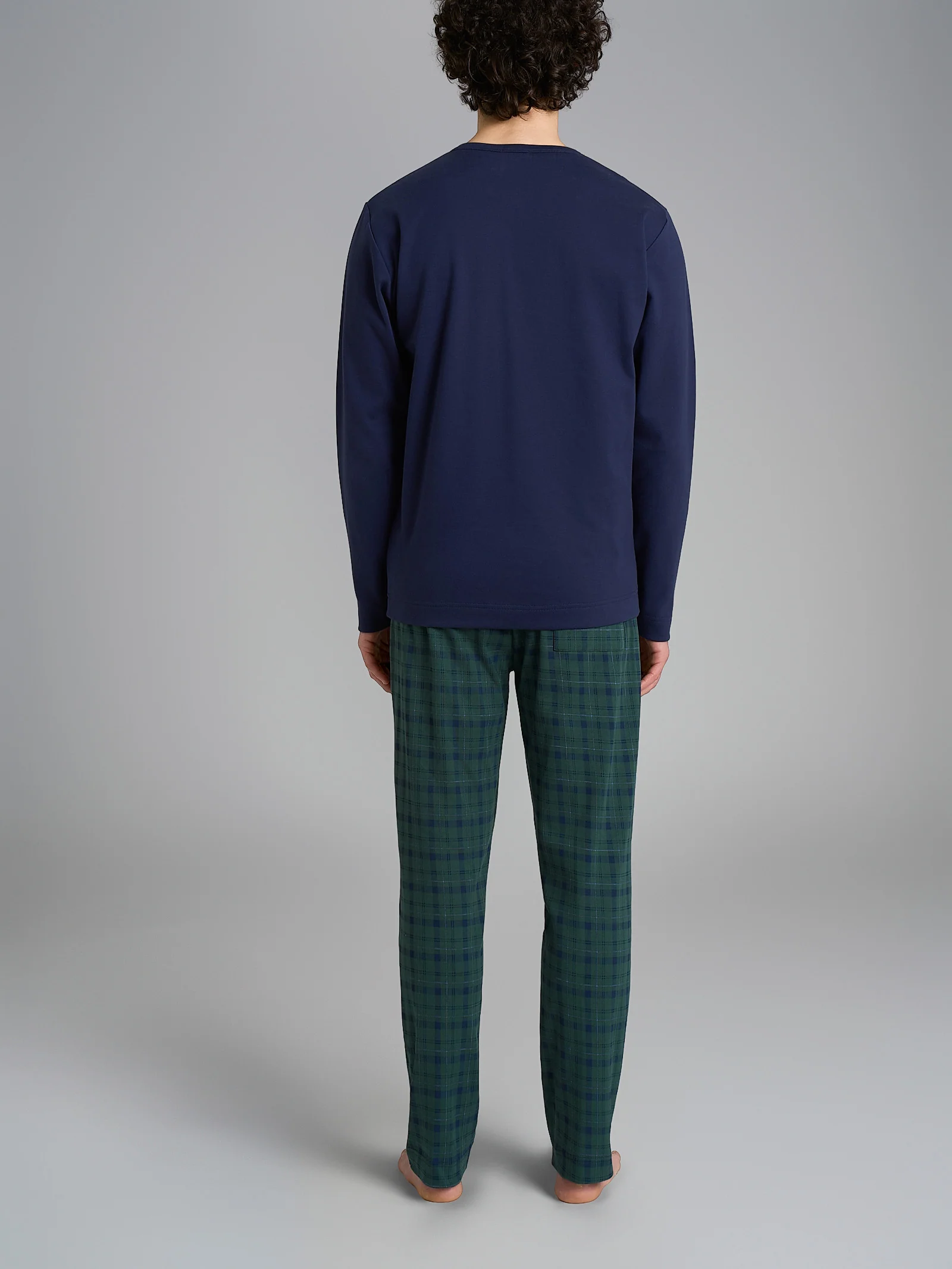 Pigiama tartan a serafino in interlock di cotone - Fant.Trekking Green Tartan - Image 2