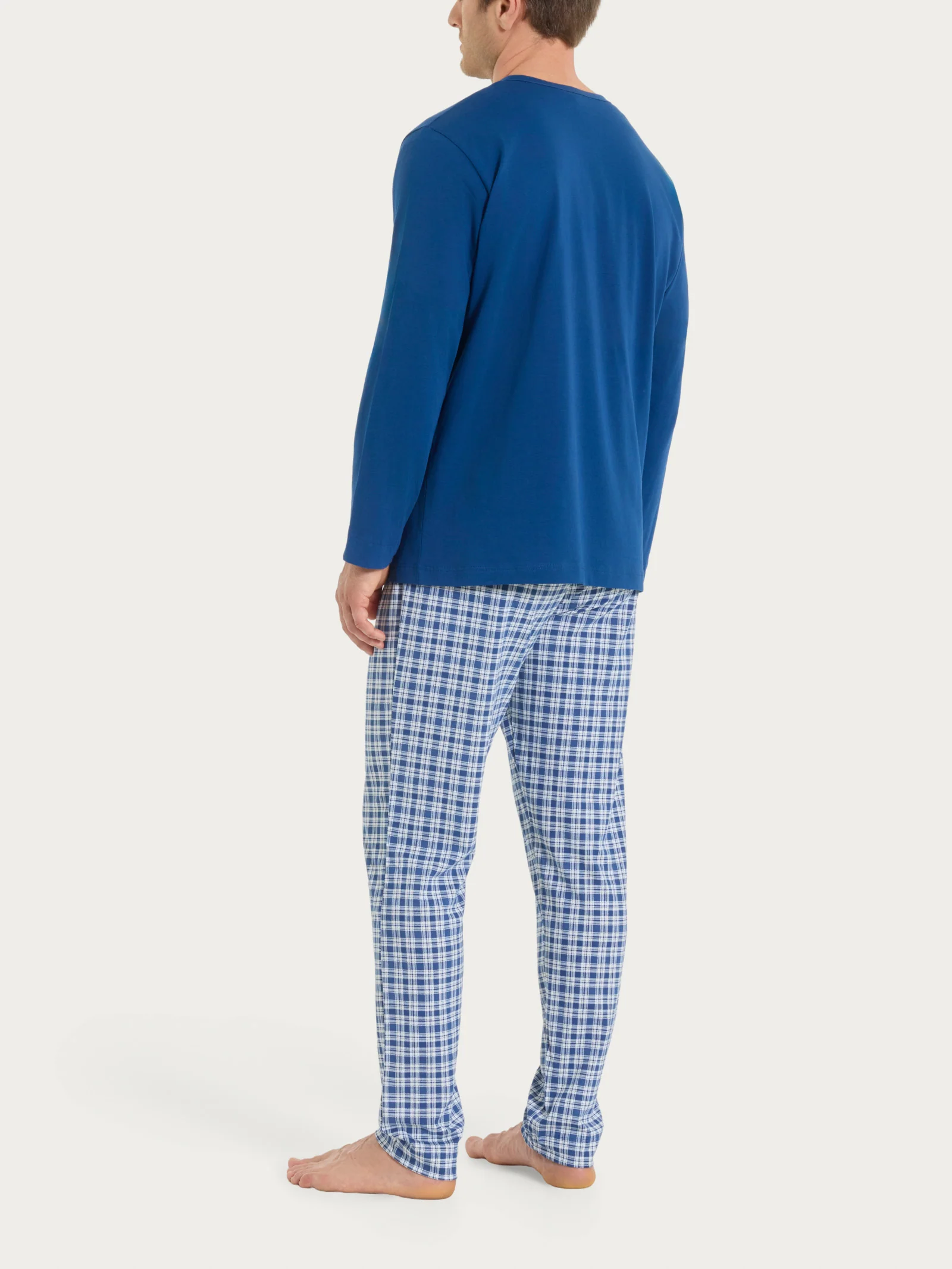 Pigiama tartan a serafino in Jersey di Cotone  - Fant. Navy Peony - Image 2