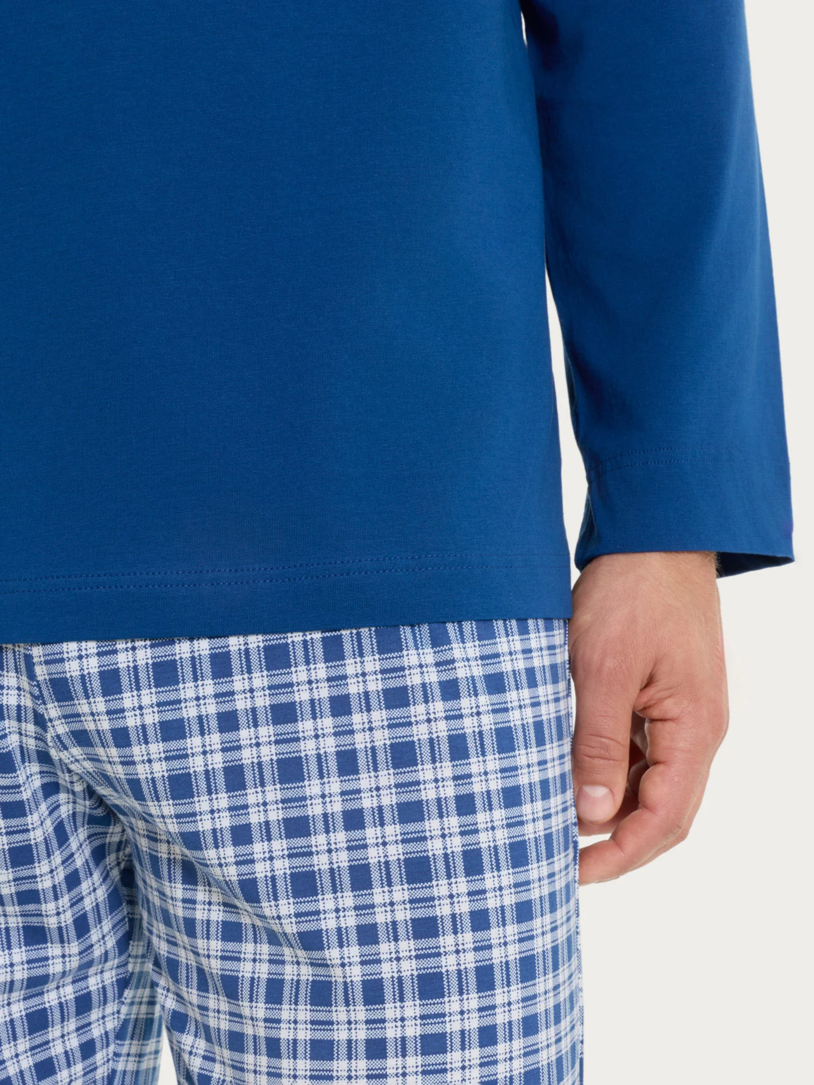 Pigiama tartan a serafino in Jersey di Cotone  - Fant. Navy Peony - Image 3