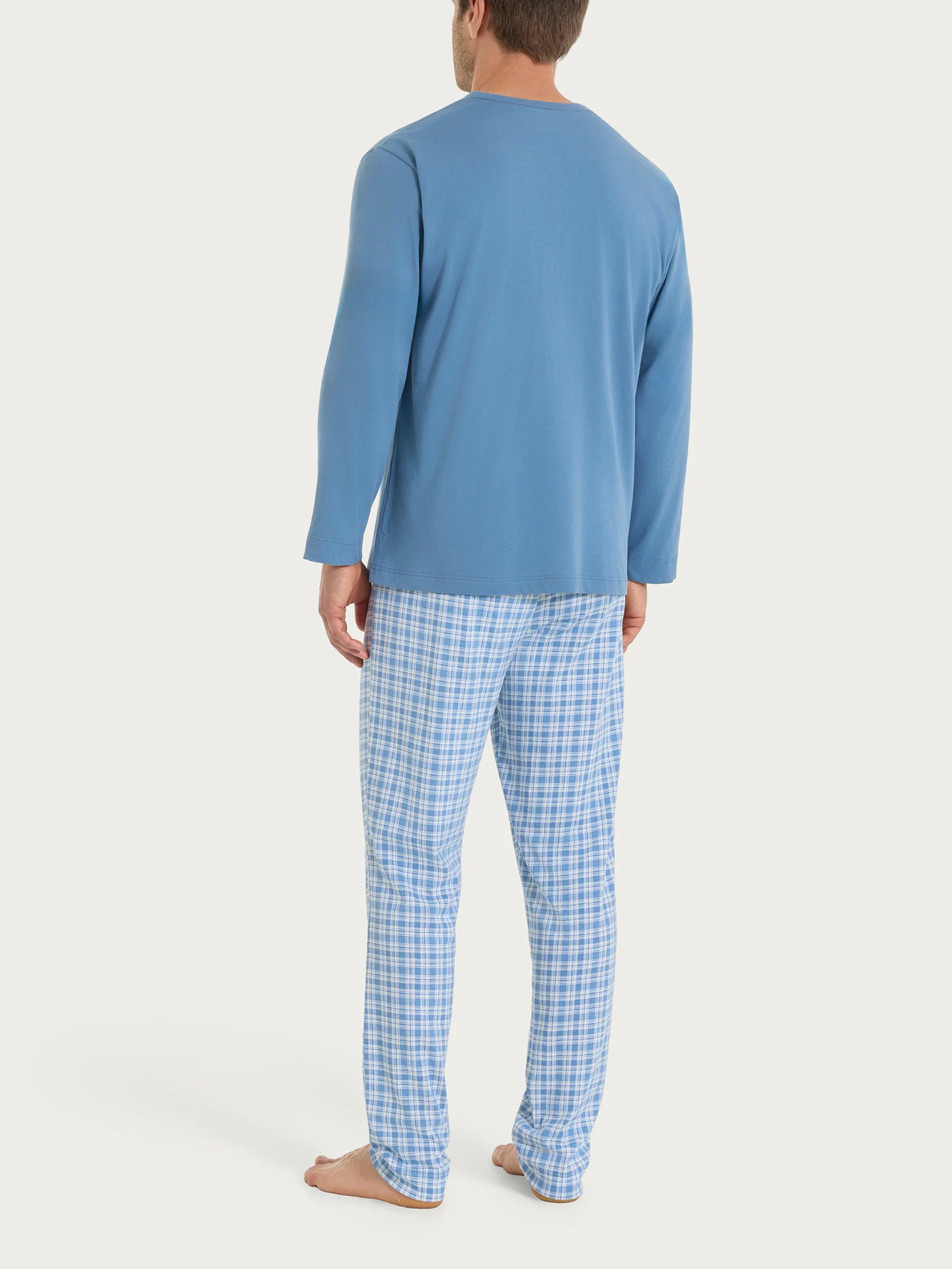 Pigiama tartan a serafino in Jersey di Cotone  - Fant. Coronet Blue - Image 2