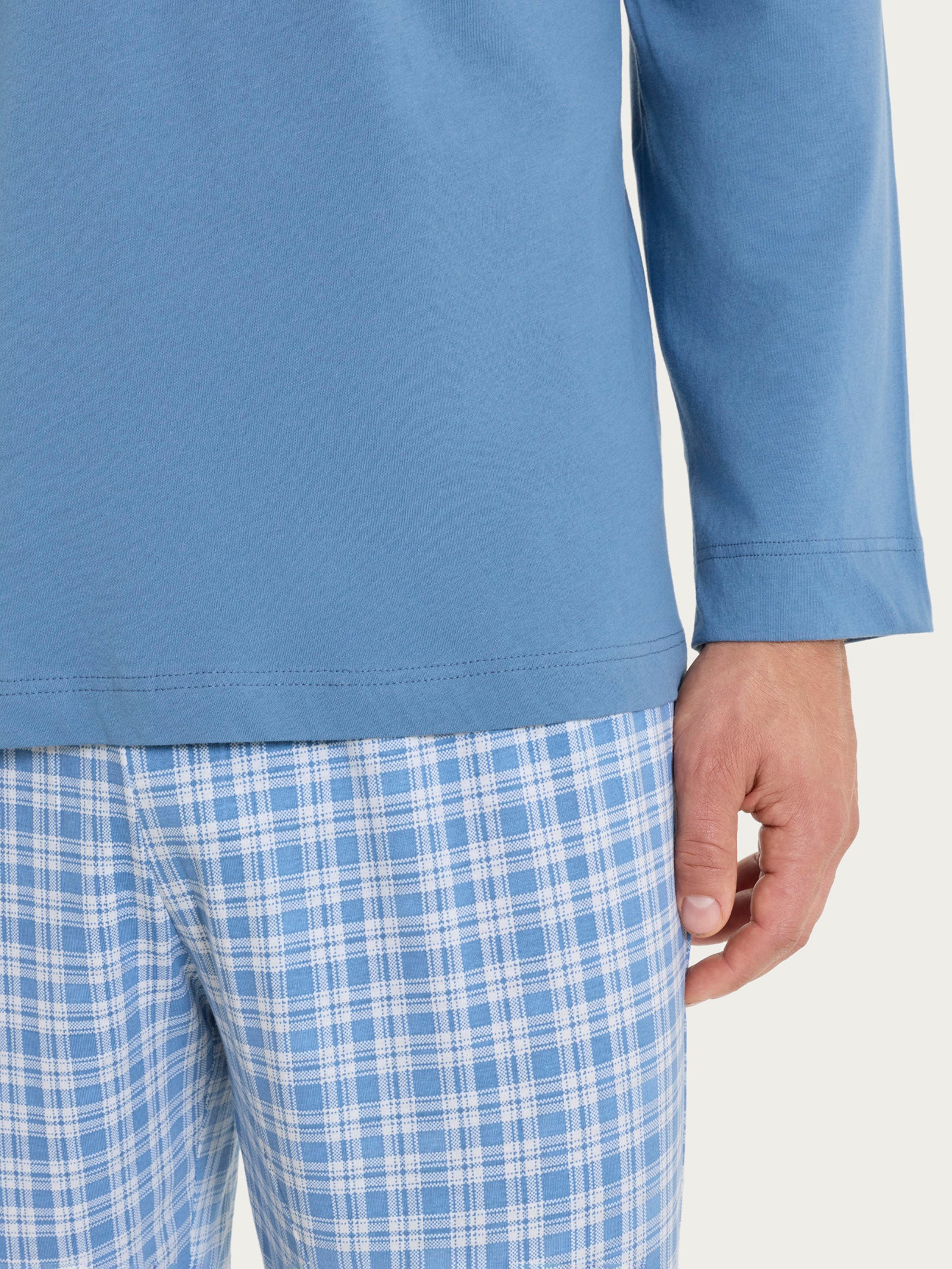 Pigiama tartan a serafino in Jersey di Cotone  - Fant. Coronet Blue - Image 4