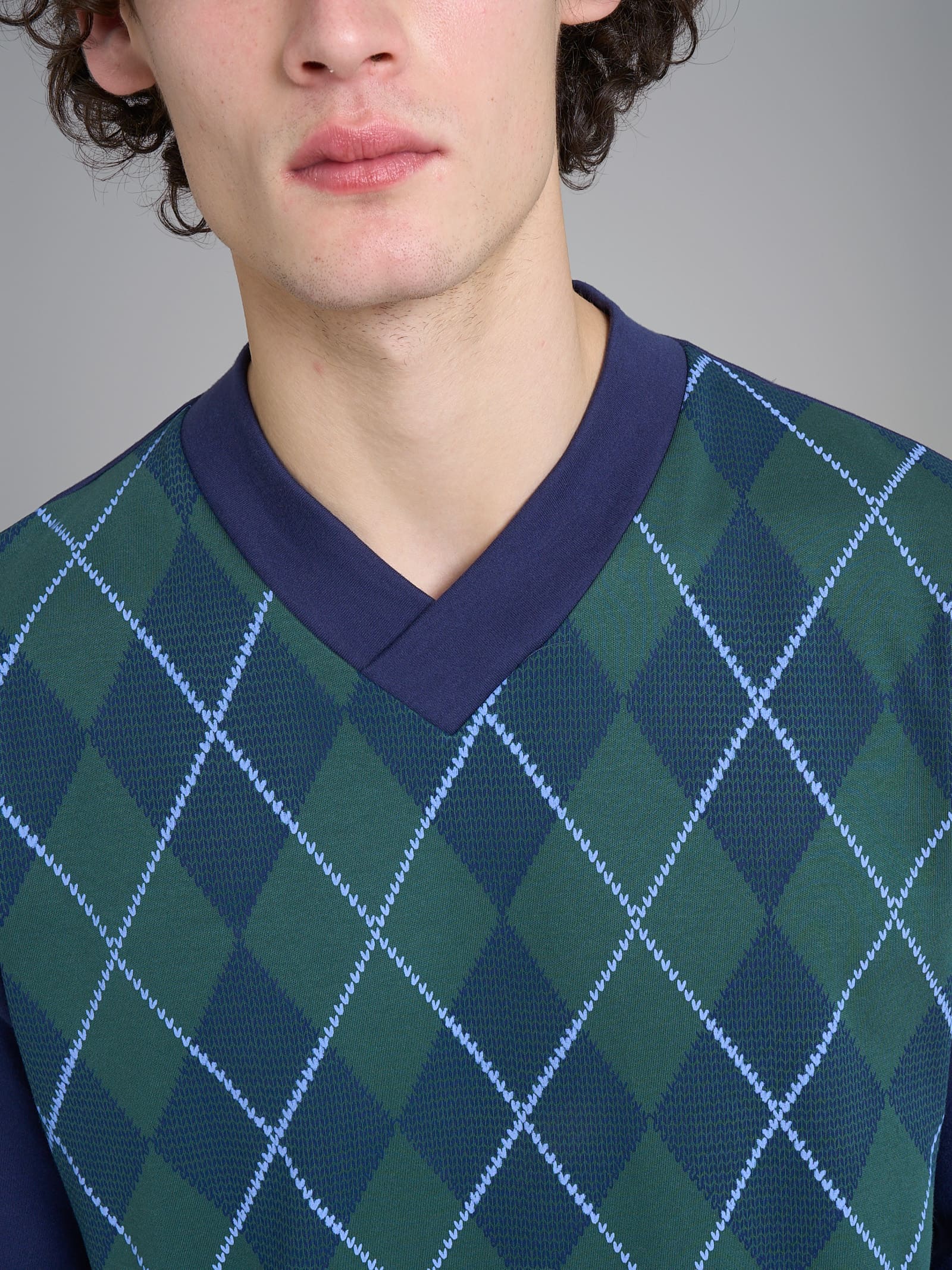 Pigiama tartan con scollo a V in interlock di cotone - Fant. Trekking Green - Image 3