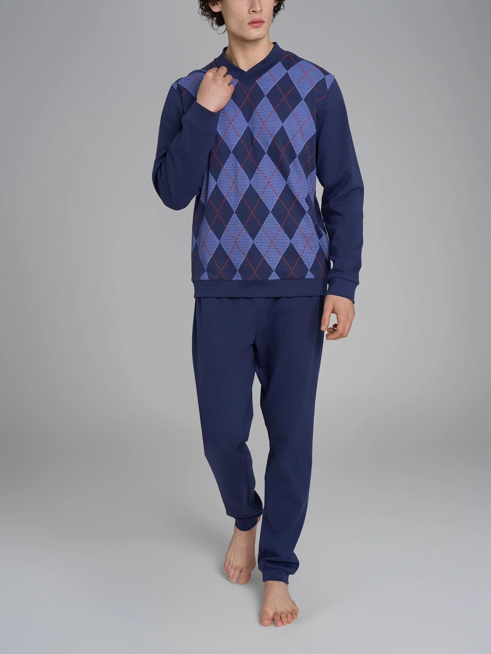 Pigiama tartan con scollo a V in interlock di cotone - Fant. Naval Academy
