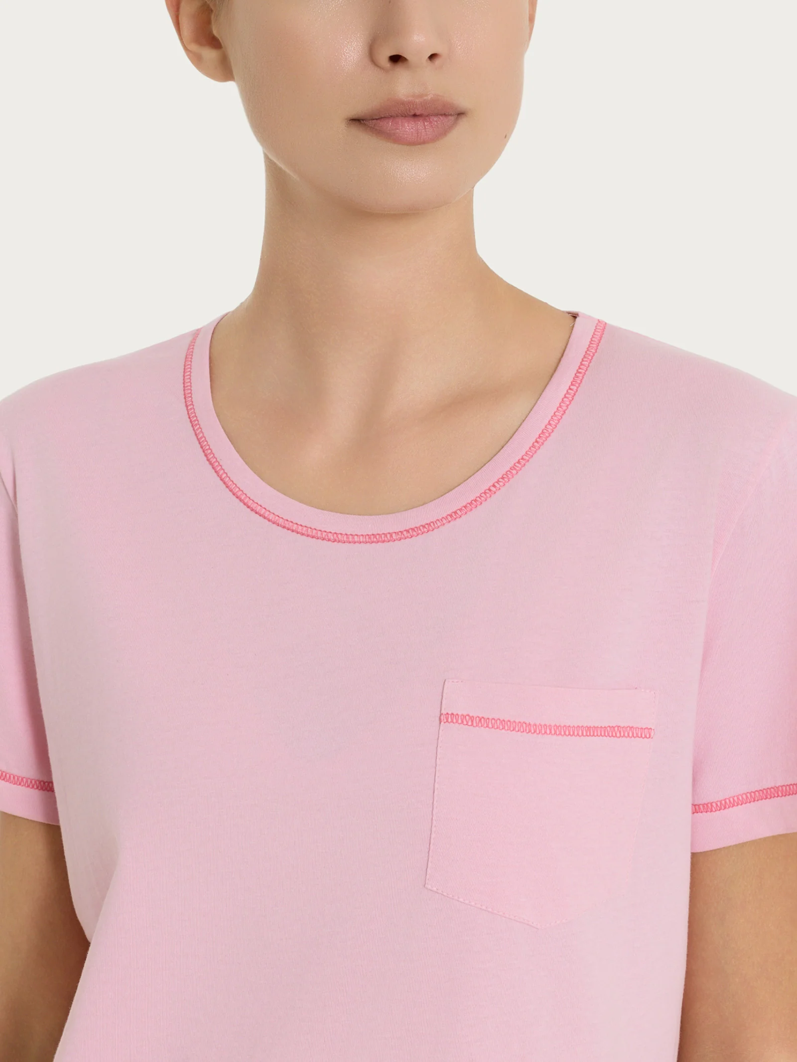 Pigiama tinta unita a pinocchietto in Jersey di Cotone - Cameo Pink - Image 4