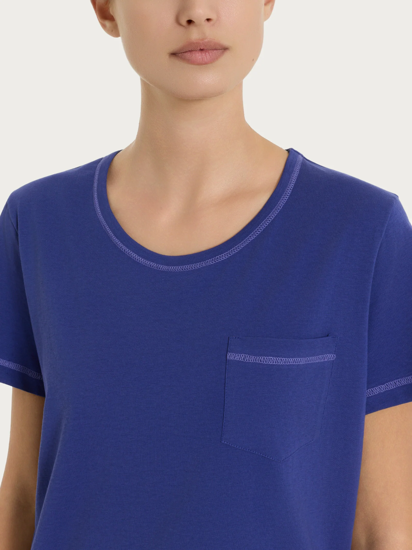 Pigiama tinta unita a pinocchietto in Jersey di Cotone - Navy Blue - Image 4
