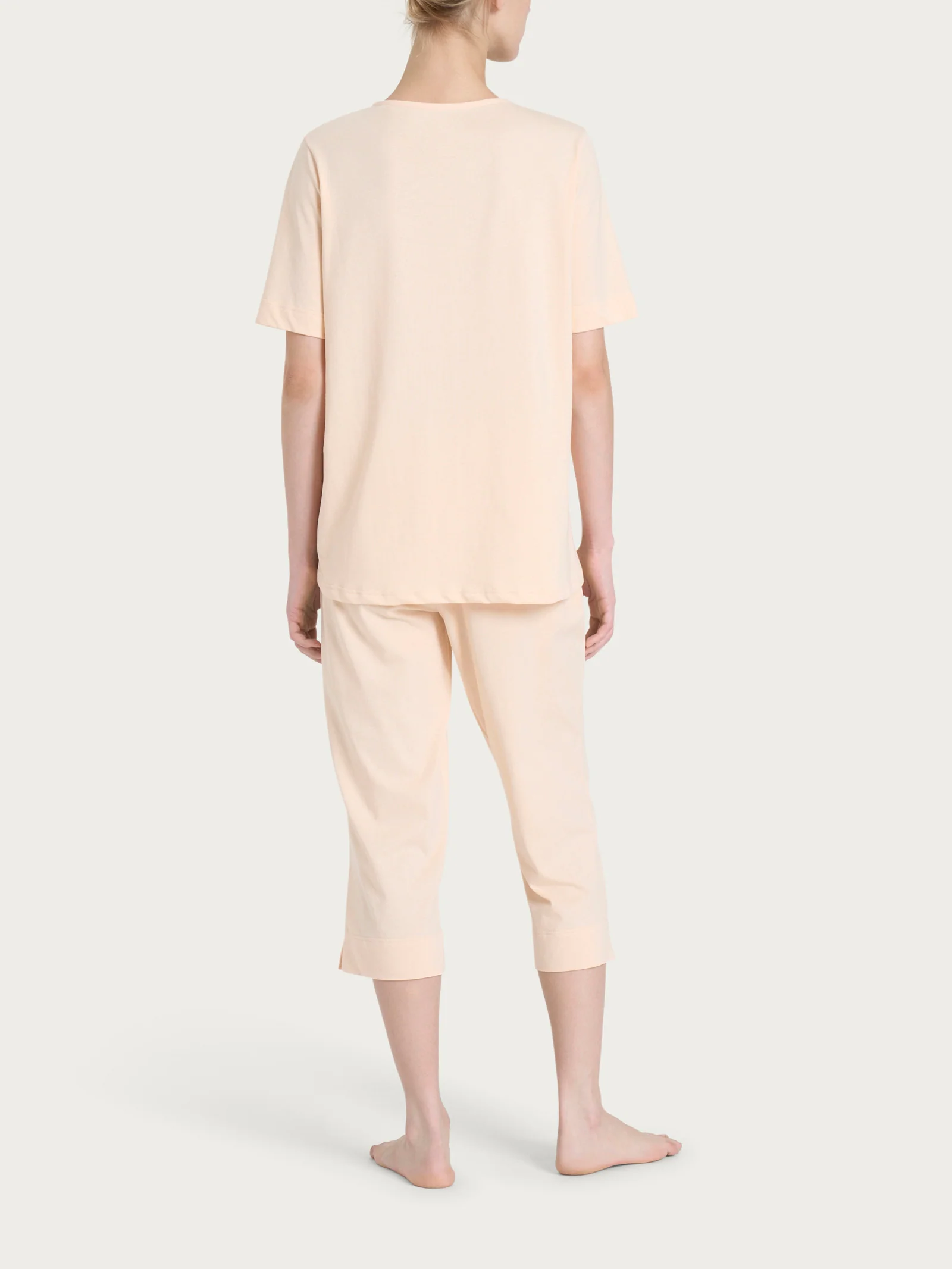 Pigiama tinta unita con scollo a V in Jersey di cotone - Pale Peach - Image 2