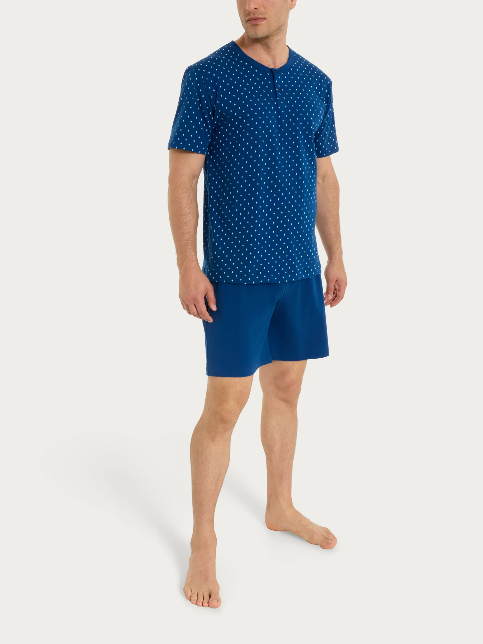Pigiama trittico con micro rombi in Jersey di Cotone - Fant. Navy Peony Cravatier - Image 2