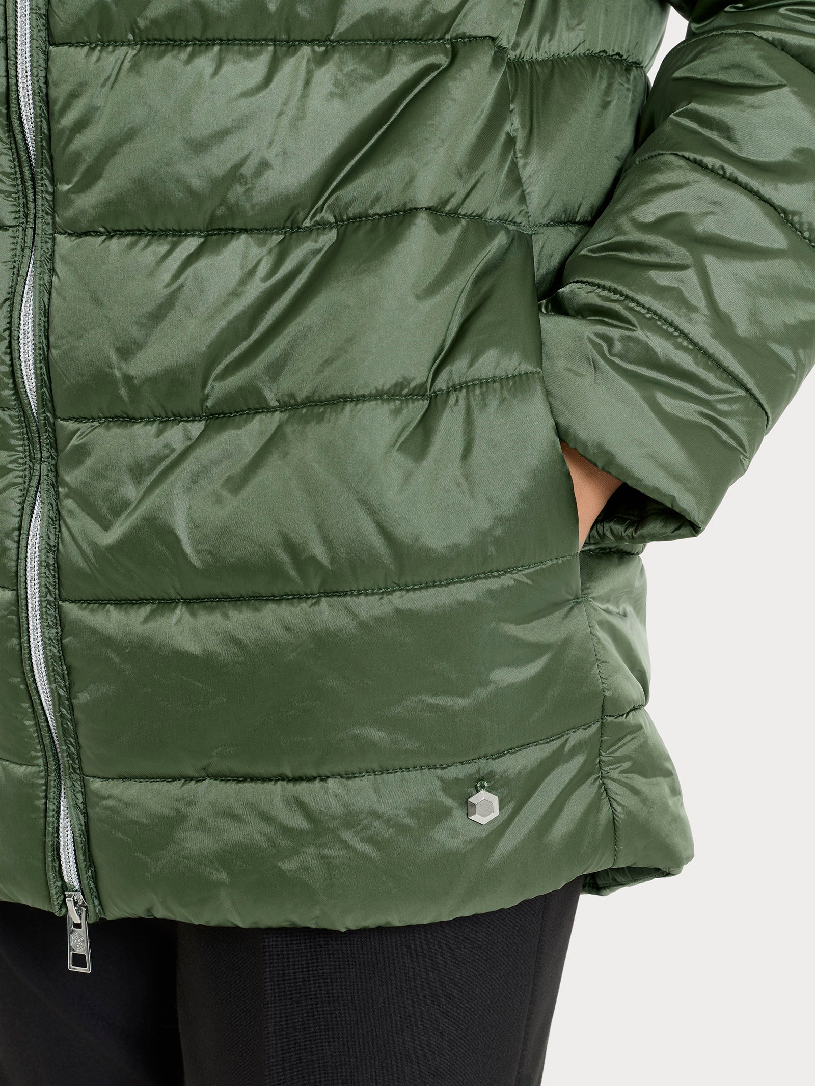 Piumerino shiny 150 grammi con cappuccio imbottito in lana - Bronze Green - Image 3