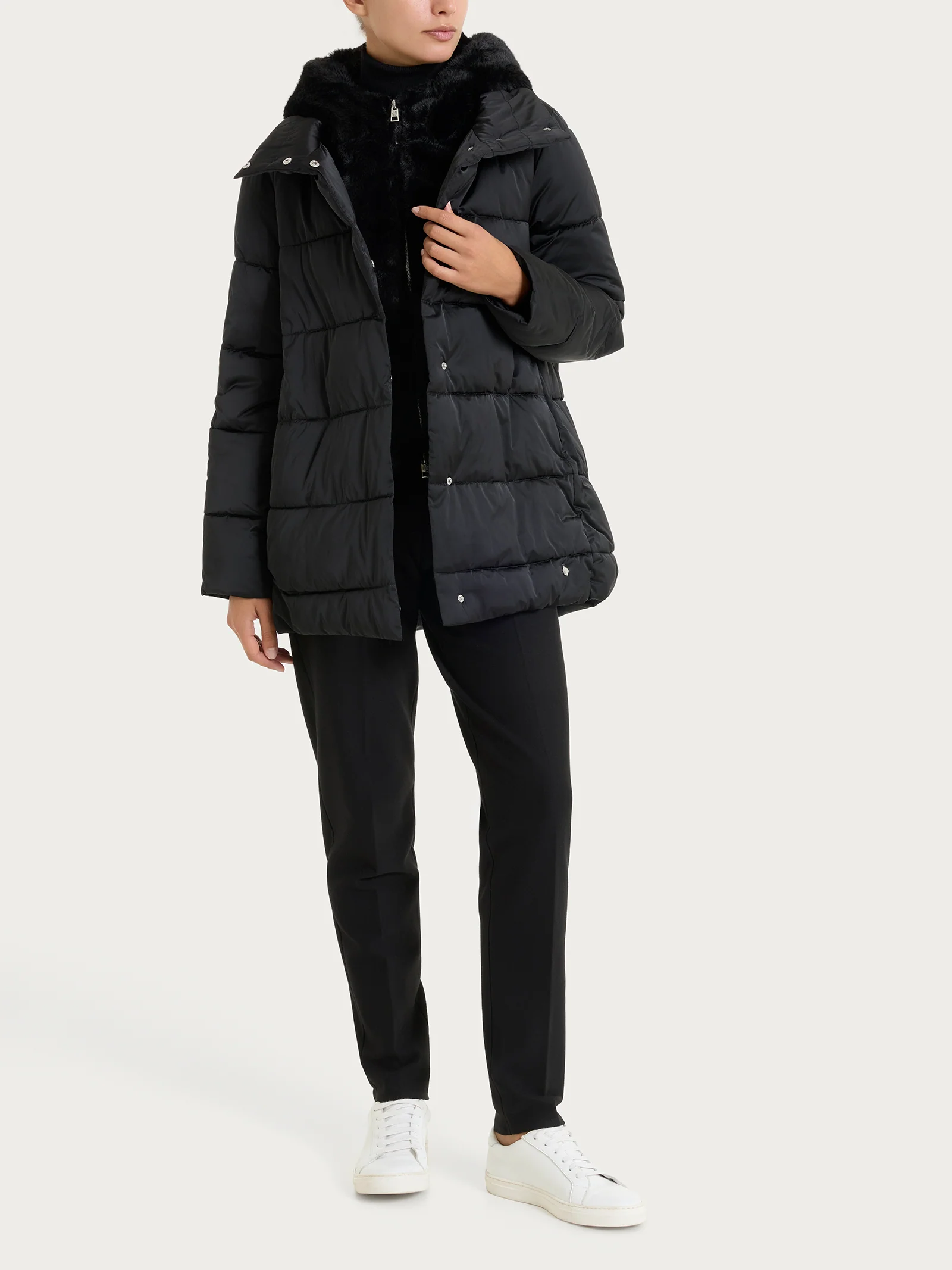 Piumino con Vegan Fur interna removibile - Nero - Image 5