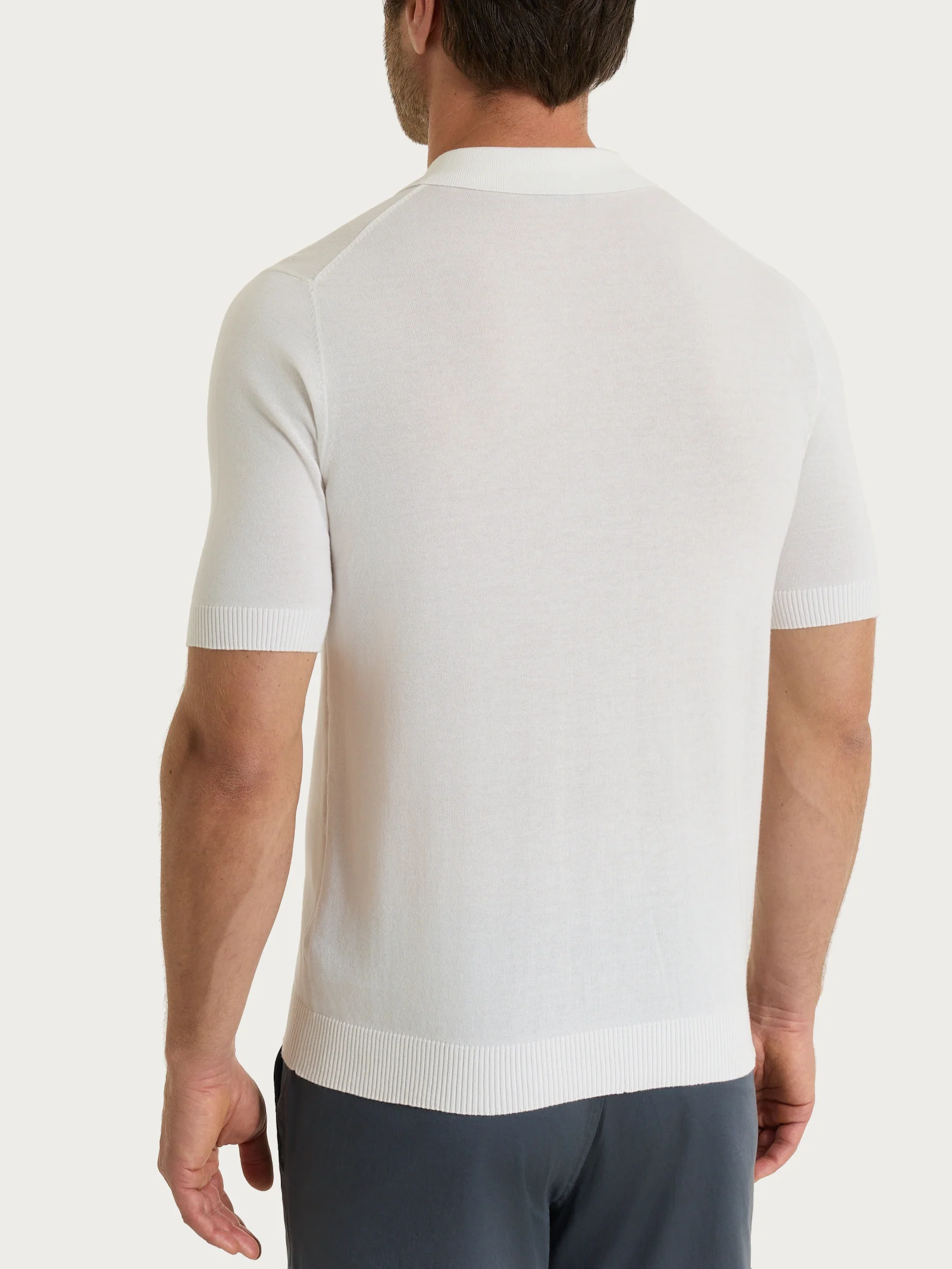 Polo a manica corta in maglia rasata di Puro Cotone - Bianco - Image 2