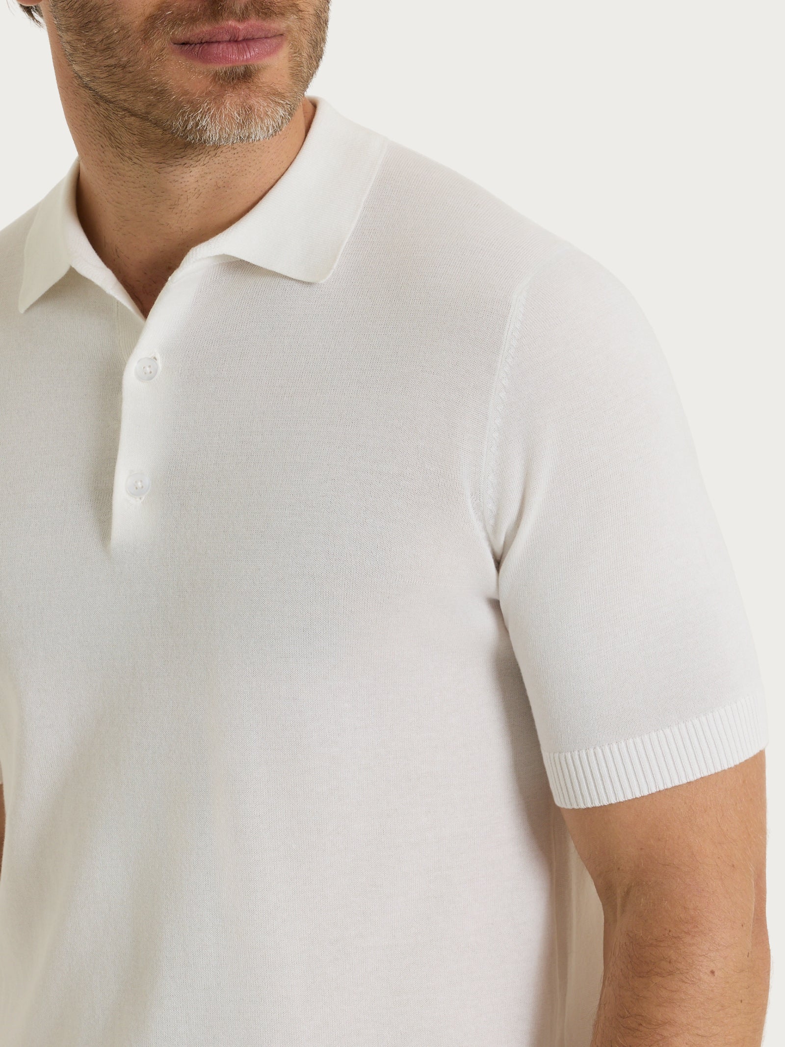 Polo a manica corta in maglia rasata di Puro Cotone - Bianco - Image 3