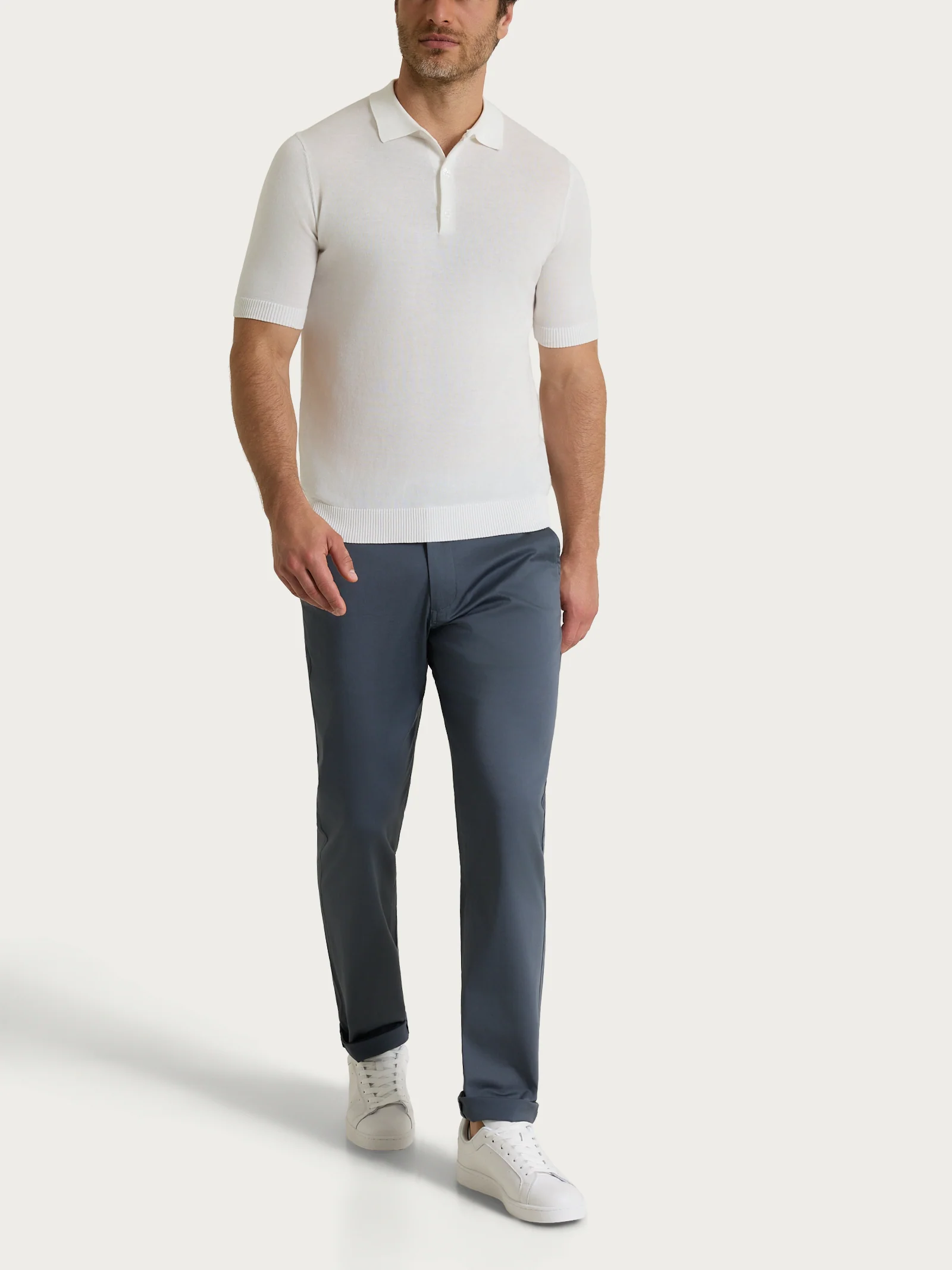 Polo a manica corta in maglia rasata di Puro Cotone - Bianco - Image 4