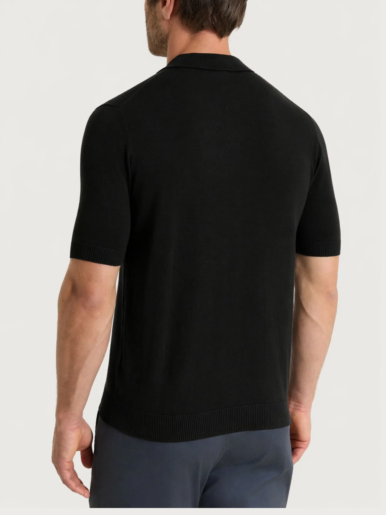 Polo a manica corta in maglia rasata di Puro Cotone - Nero - Image 2