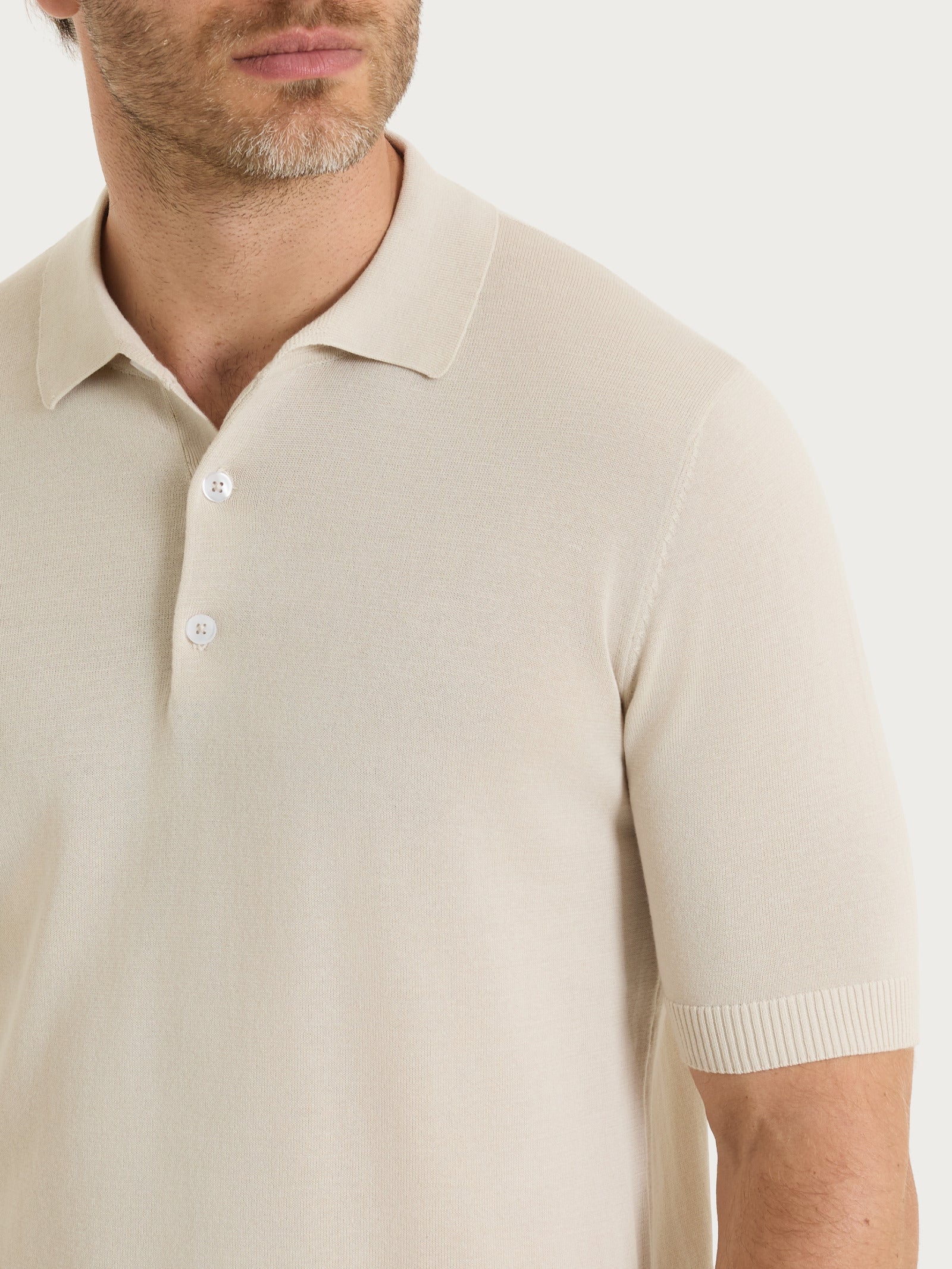 Polo a manica corta in maglia rasata di Puro Cotone - Champignon - Image 3