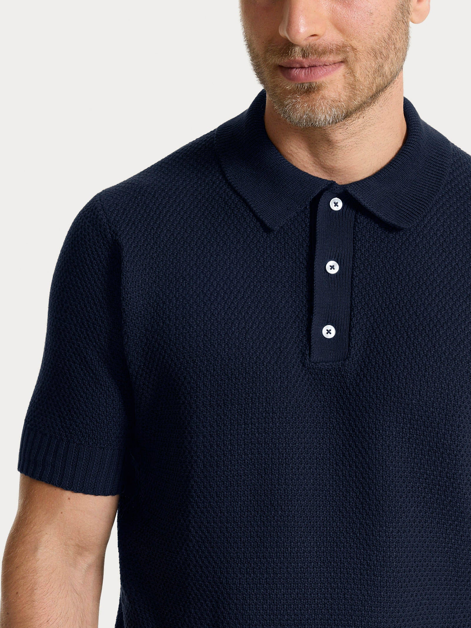 Polo con manica corta a punto maglia in Puro Cotone - Outer Space - Image 3
