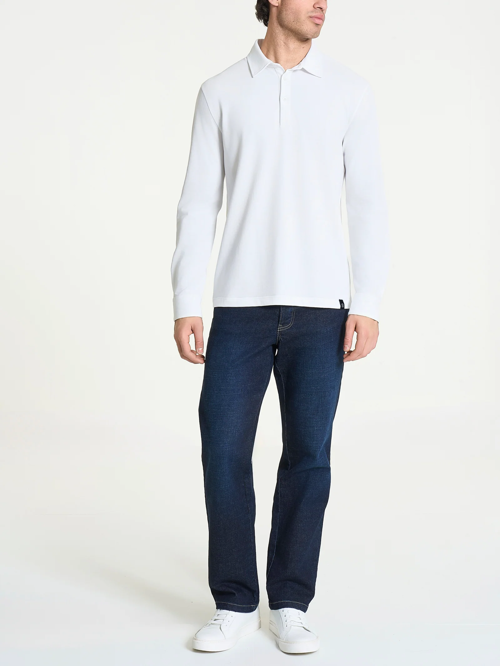Polo con manica lunga in Eco Cotton Piquet Stretch - Bianco - Image 3