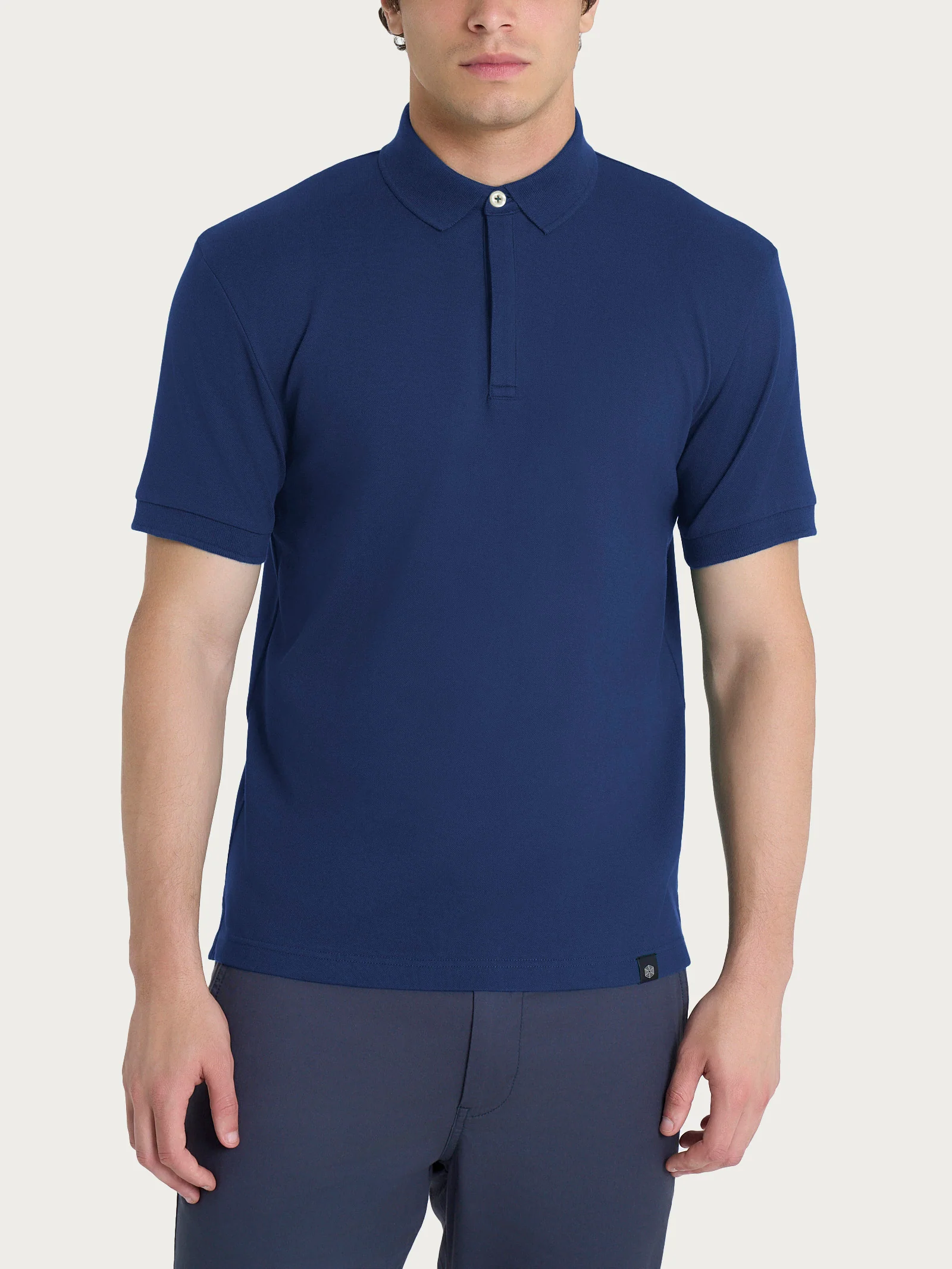 Polo in Eco Cotton Piquet Stretch - Blueberry