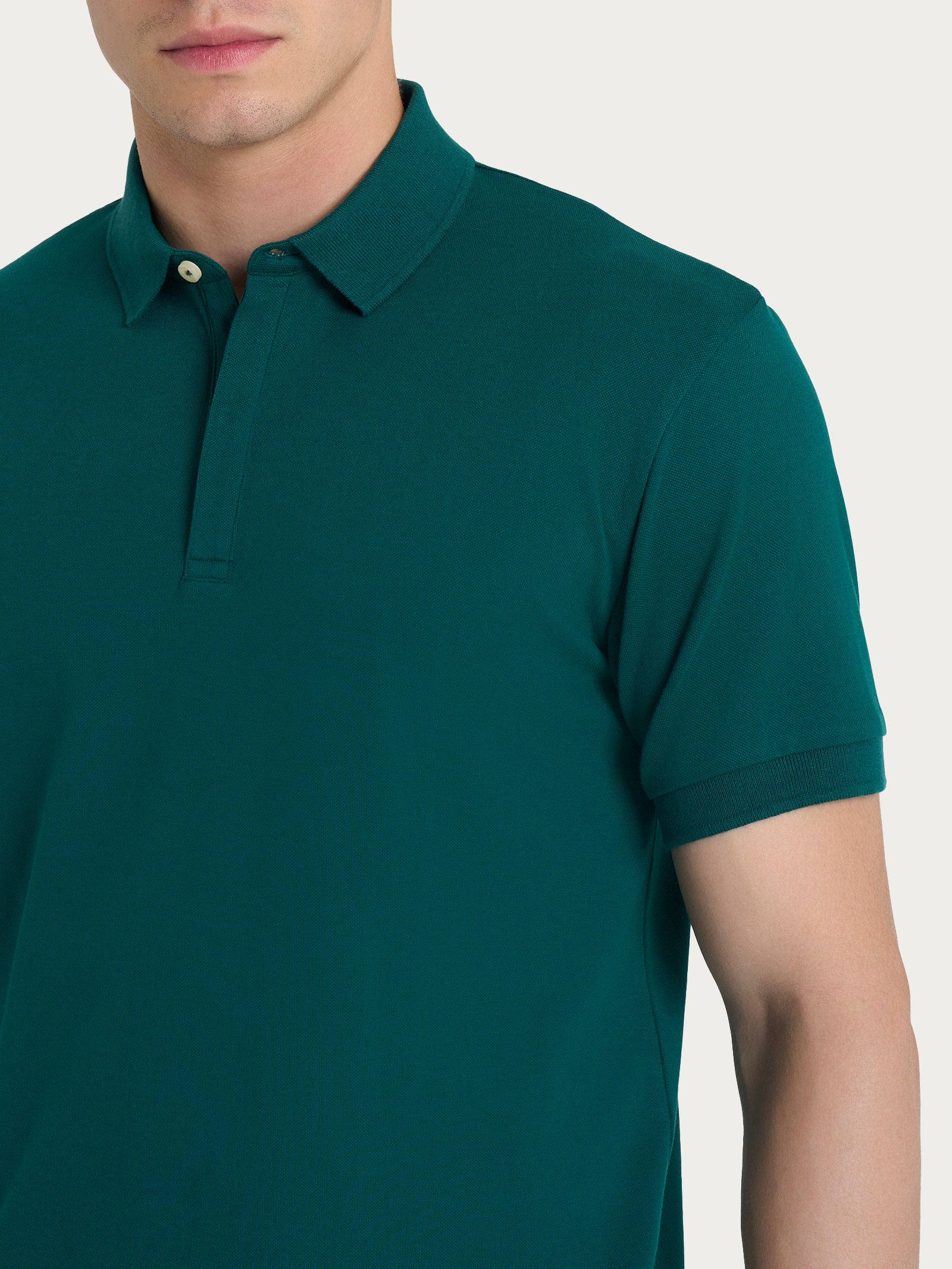 Polo in Eco Cotton Piquet Stretch - Rain Forest - Image 3