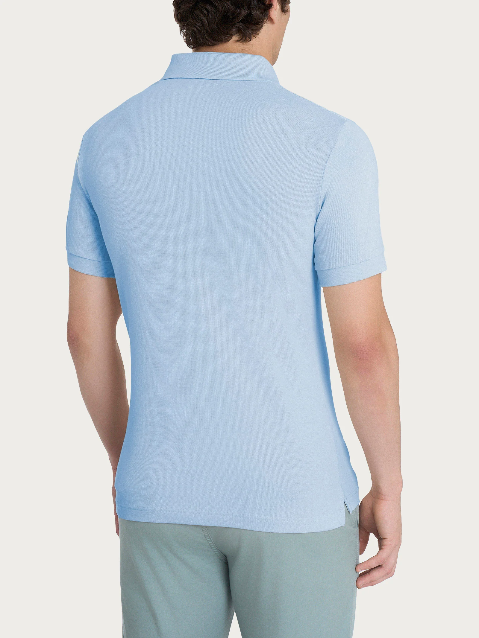 Polo in Eco Cotton Piquet Stretch - Dusty Blue - Image 2