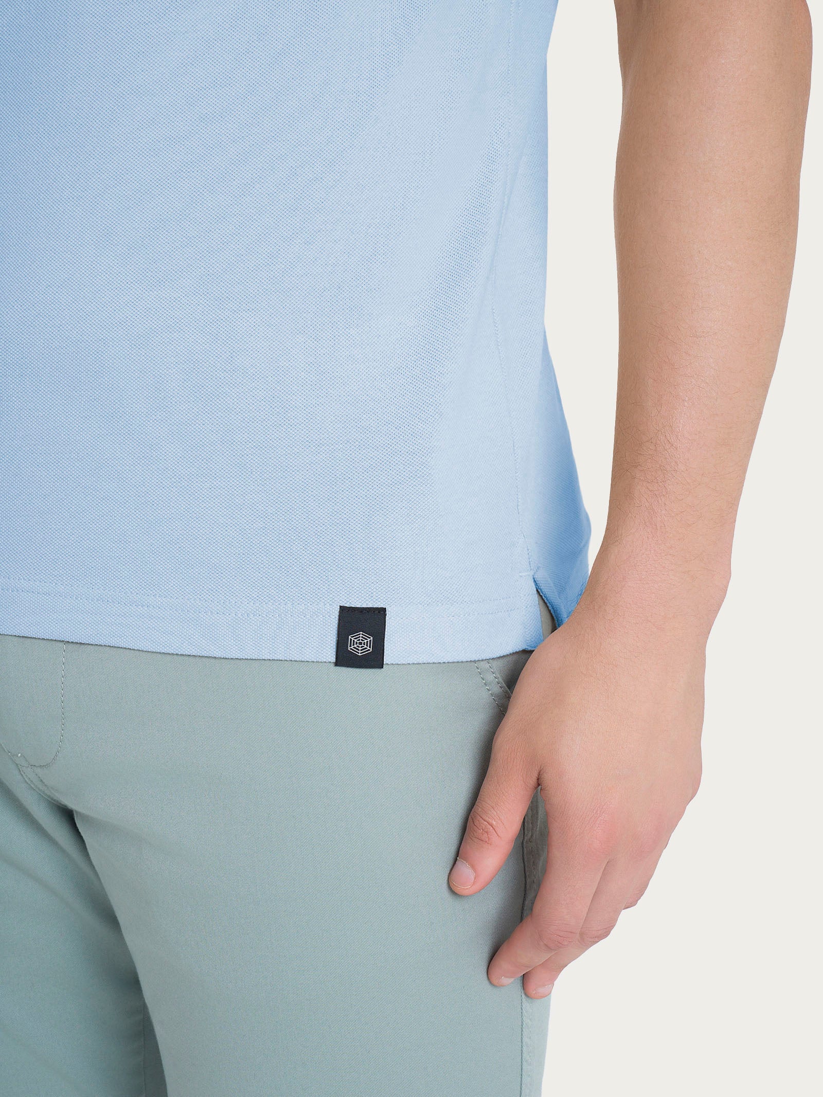 Polo in Eco Cotton Piquet Stretch - Dusty Blue - Image 3