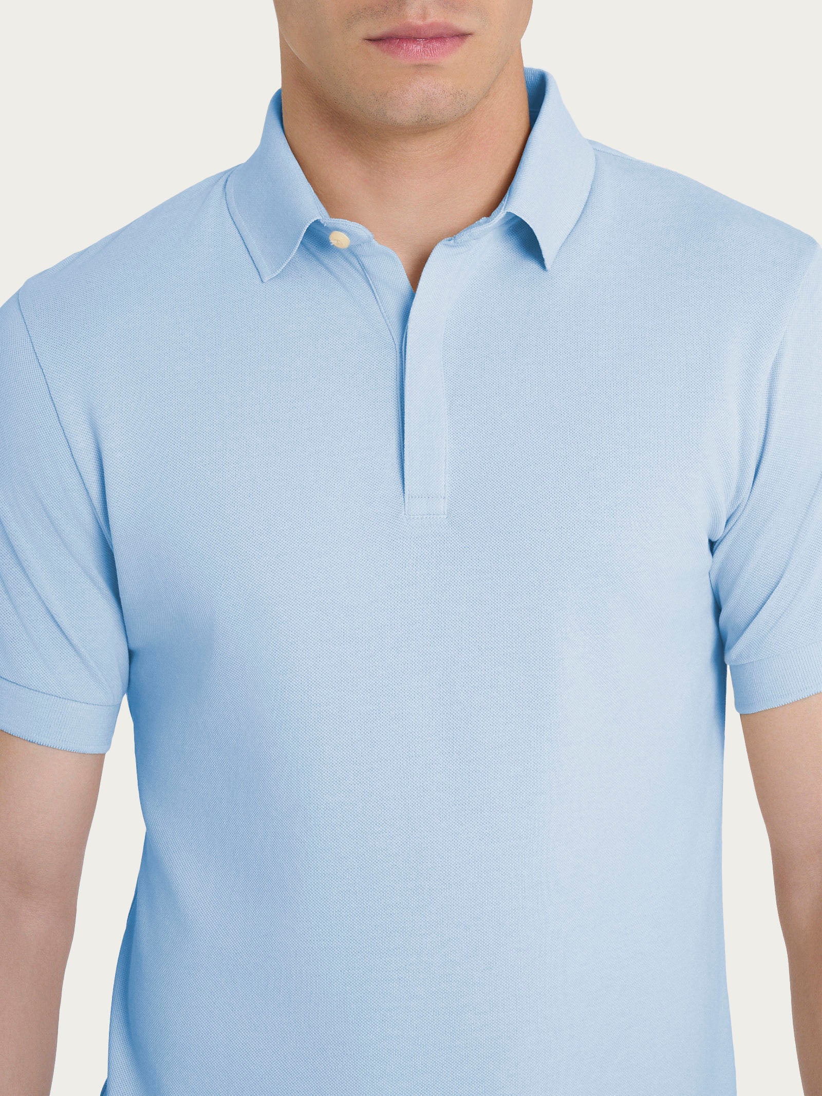 Polo in Eco Cotton Piquet Stretch - Dusty Blue - Image 4