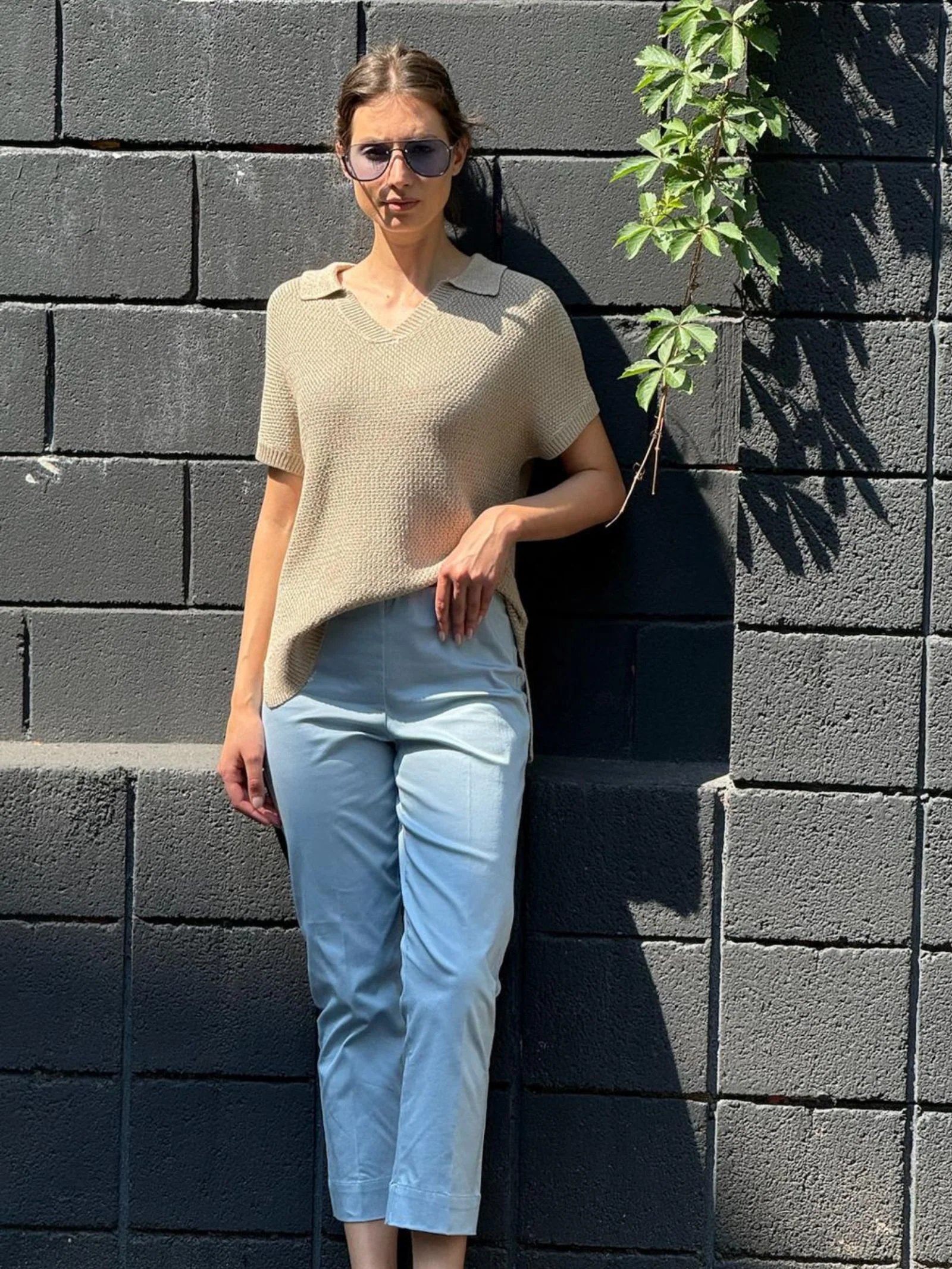 Polo in Lurex Rice Stitch - Crockery - Image 4