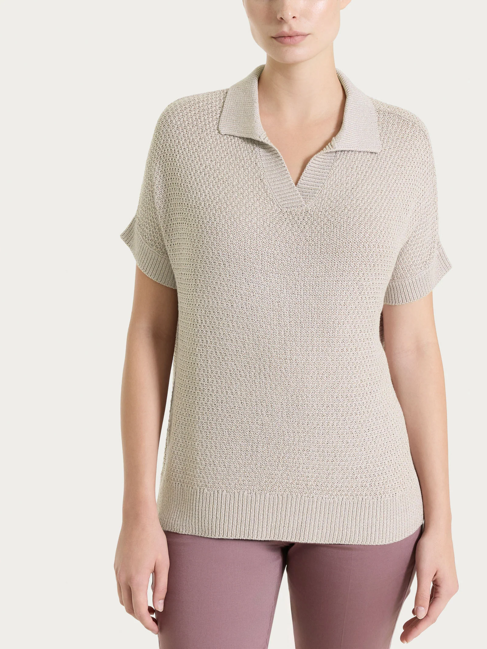 Polo in Lurex Rice Stitch - Crockery - Image 5