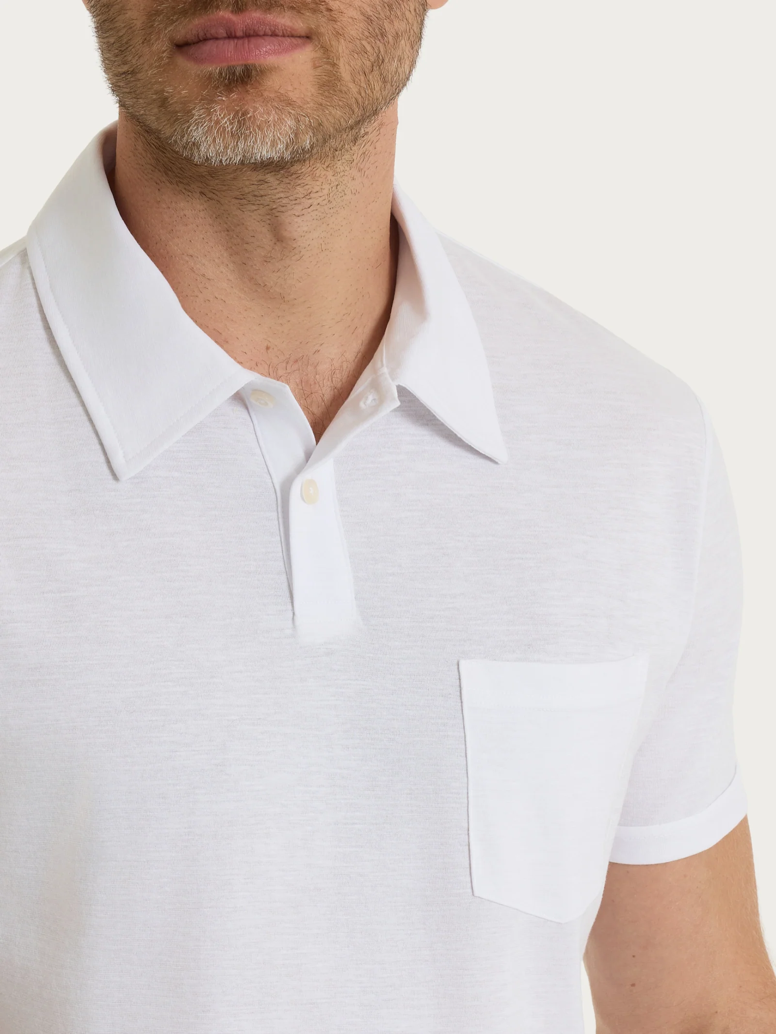 Polo tinta unita in Slub Jersey di Cotone - Bianco - Image 3