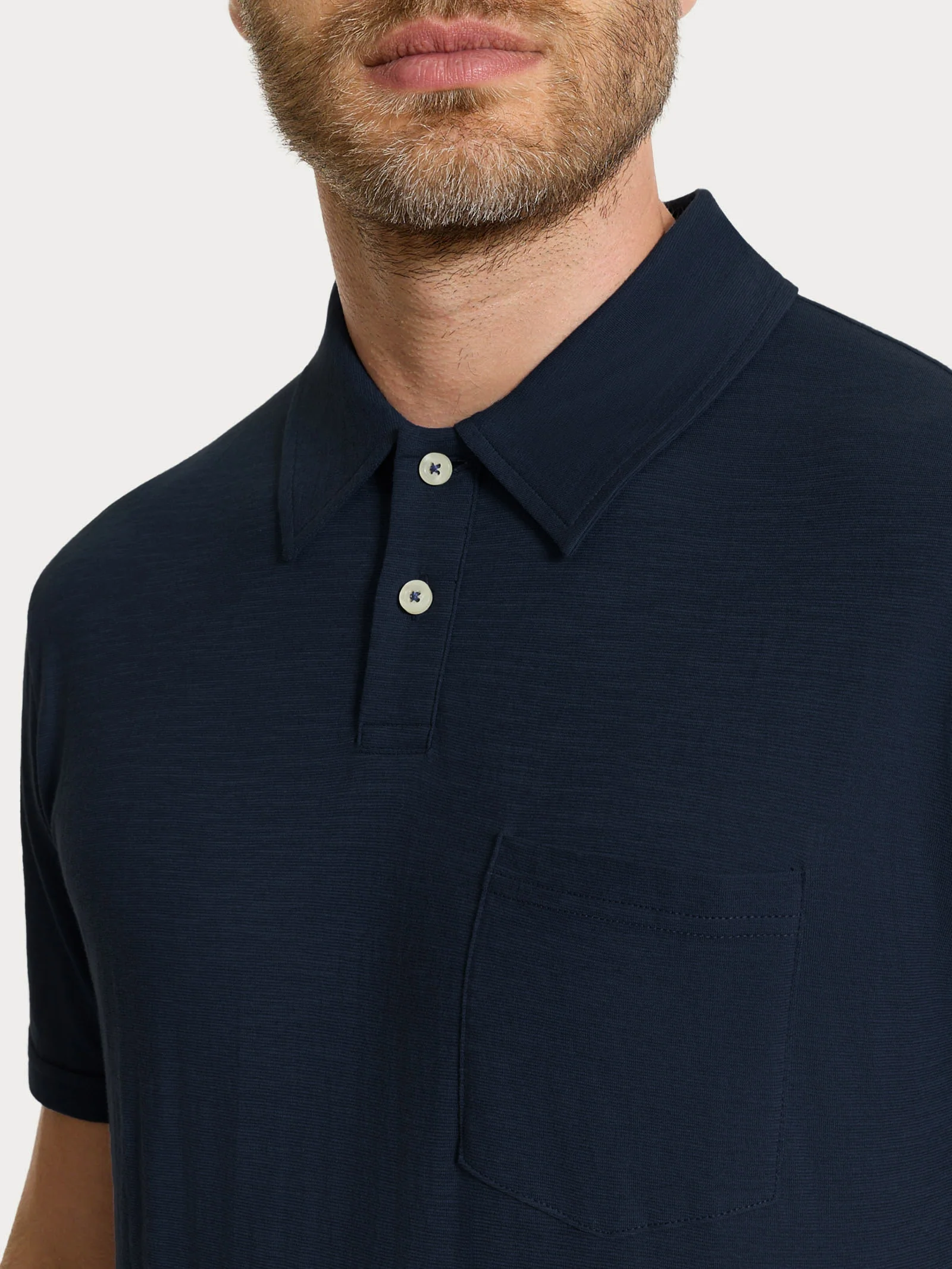 Polo tinta unita in Slub Jersey di Cotone - Bleu - Image 3
