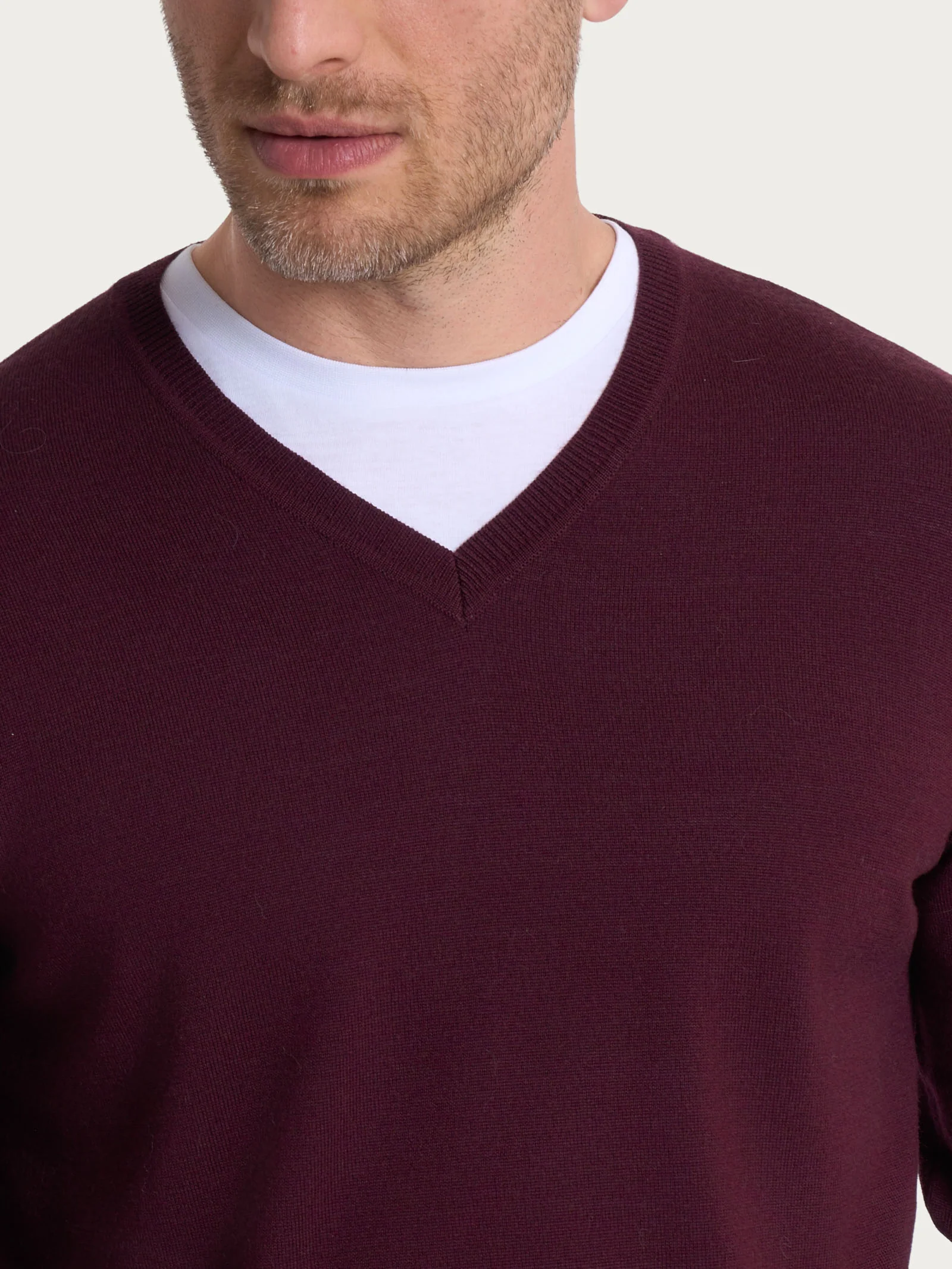 Pull con scollo a V in maglia unita in Merino Soft - Fig - Image 3