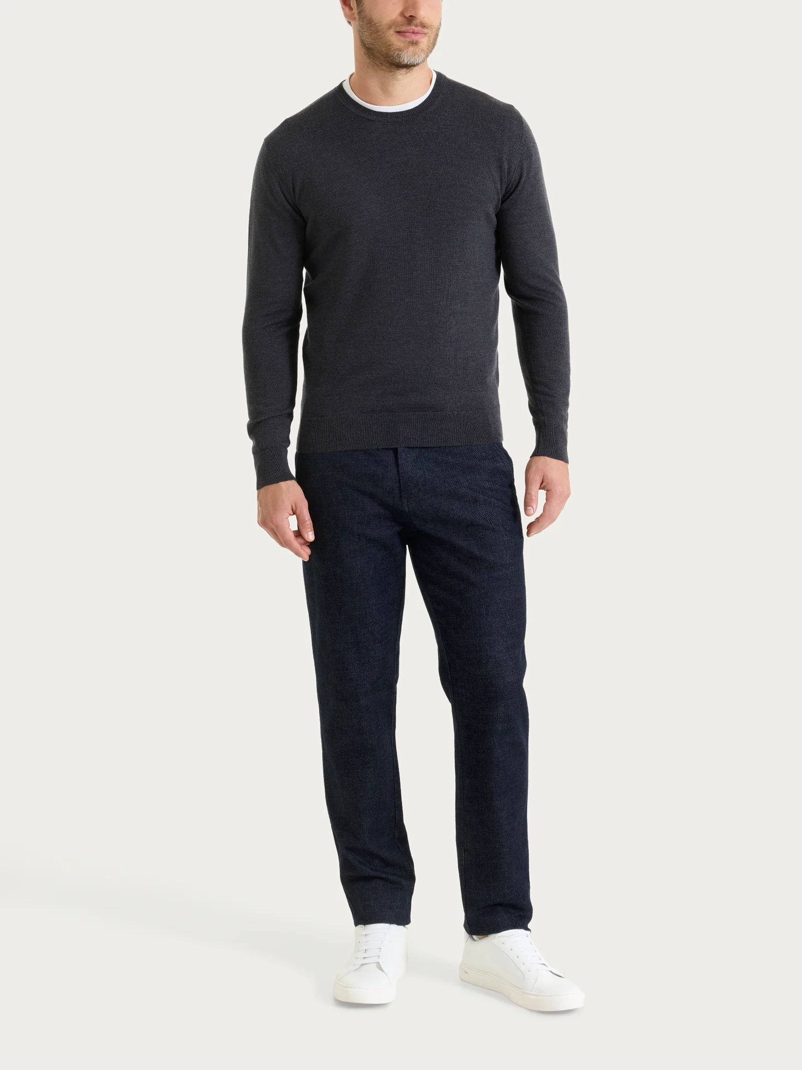Pull girocollo a maglia unita in Merino Soft - Oscuro Mel. - Image 4